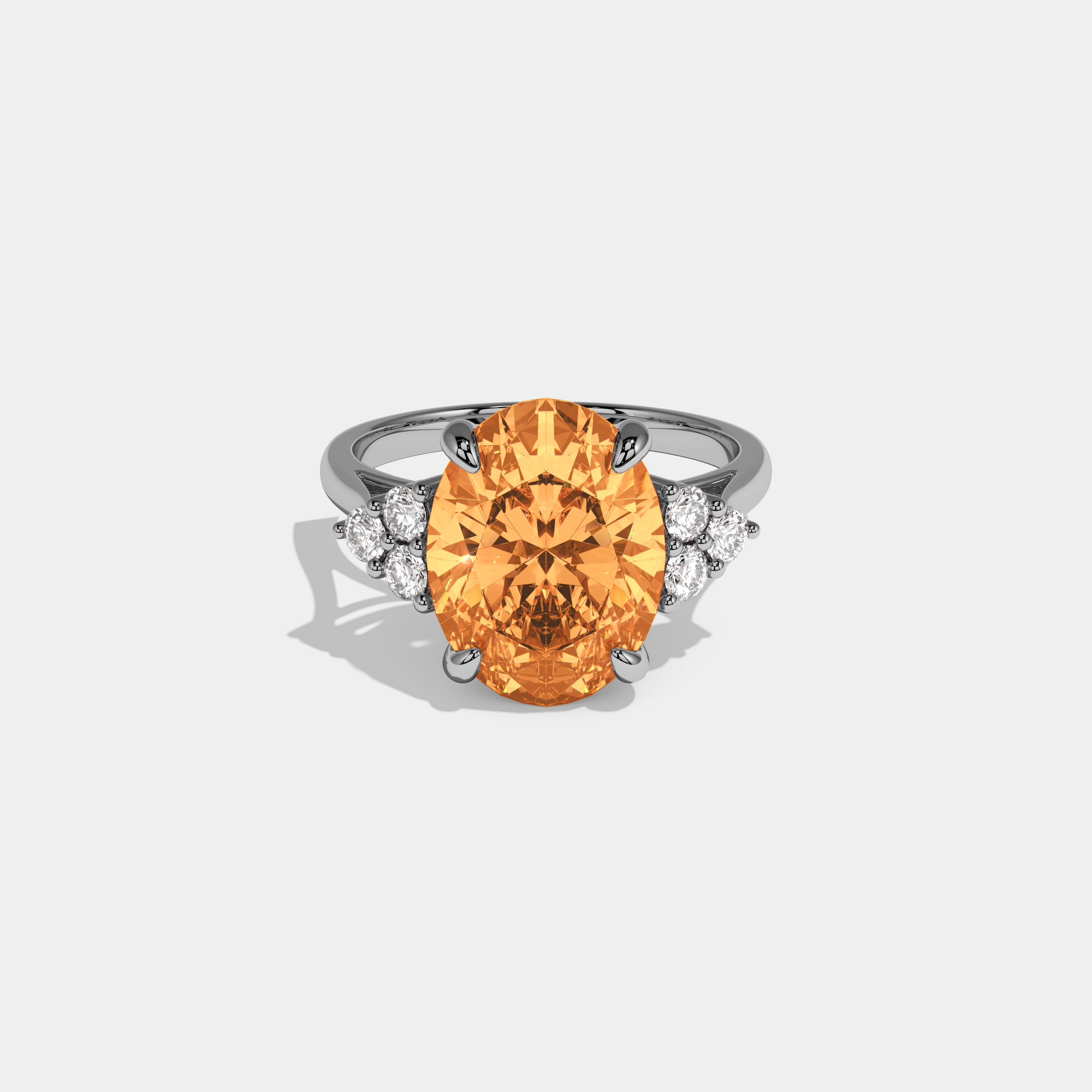 Arabella Fancy Orange Oval Cut Diamond Plain Band Engagement Ring With Round Sides 6ct 18K White Gold