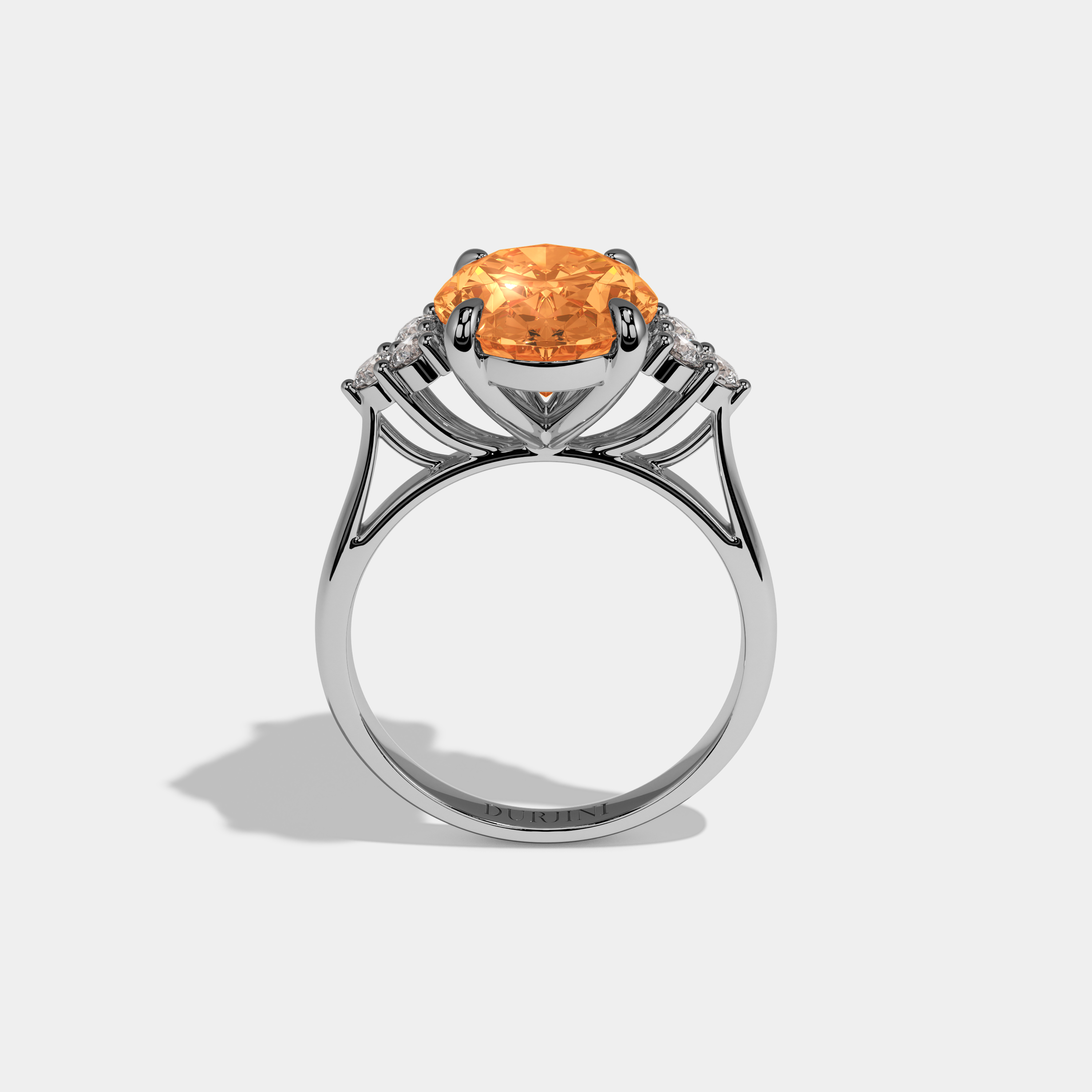 Arabella Fancy Orange Oval Cut Diamond Plain Band Engagement Ring With Round Sides 6ct 18K White Gold