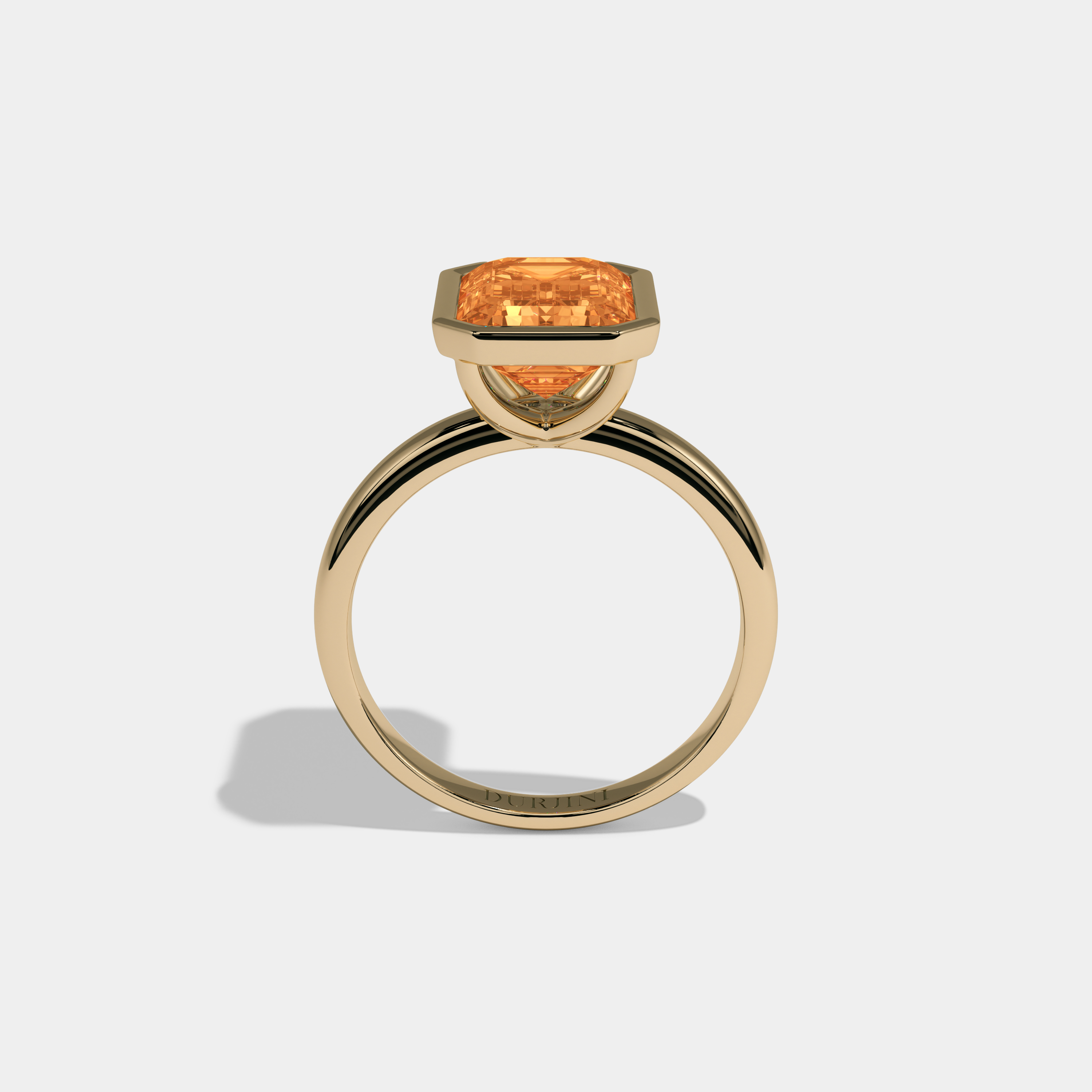 Sophia Fancy Orange Emerald Cut Diamond Plain Band Bezel Engagement Ring 5ct 18K Yellow Gold