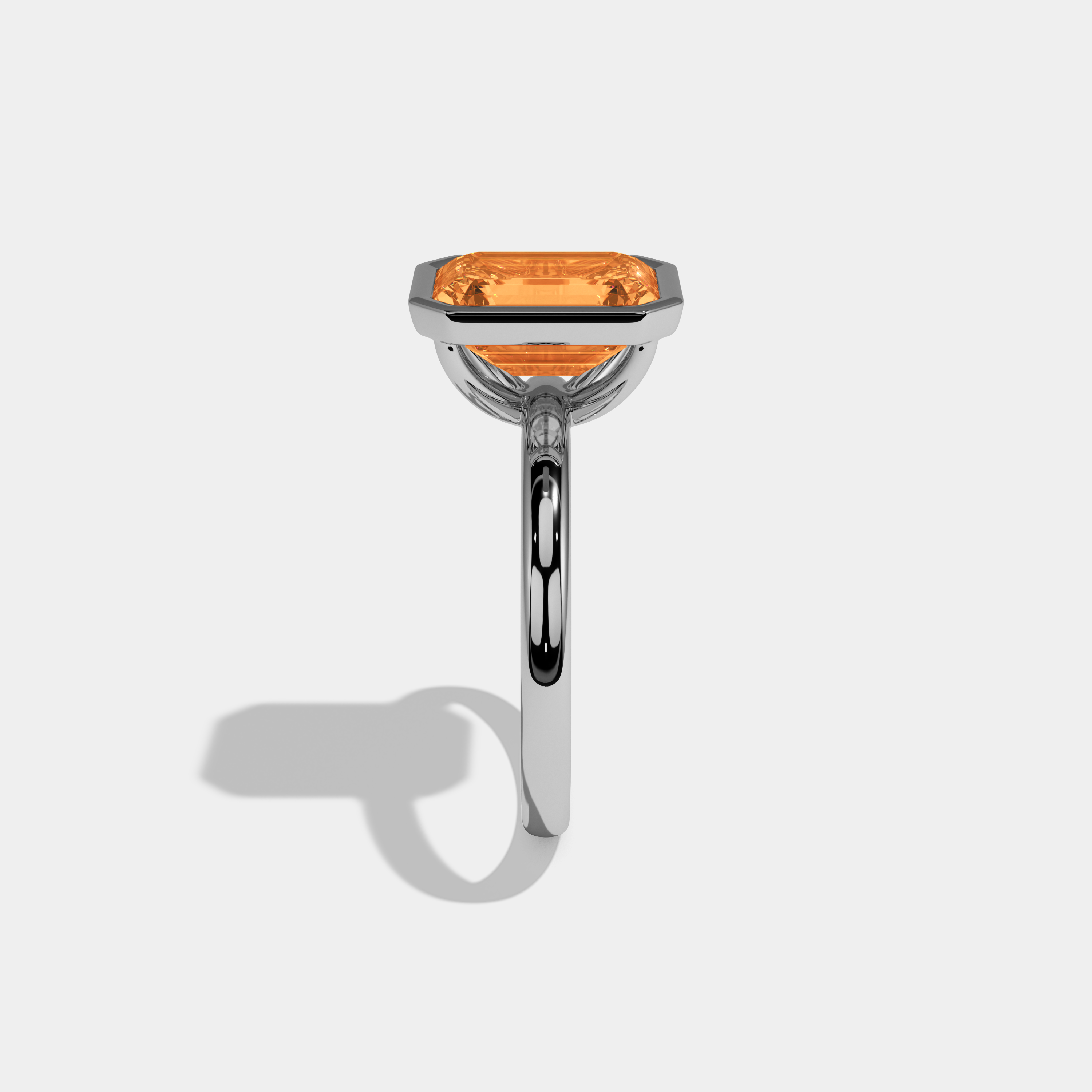 Caroline Fancy Orange Emerald Cut Diamond Plain Band Bezel Engagement Ring 5ct 18K White Gold