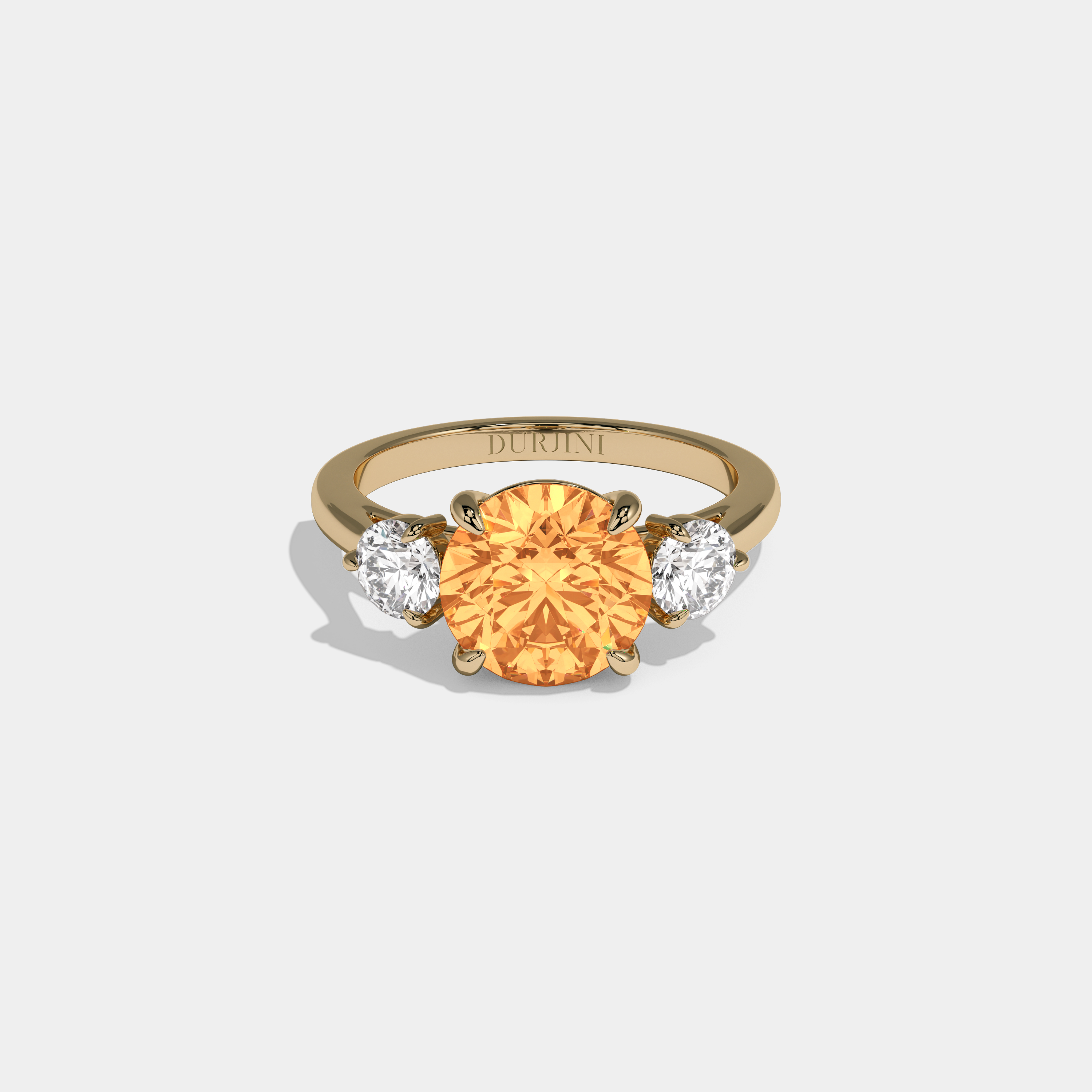 Anne Fancy Orange Round Brilliant Cut Diamond Plain Band With Round Cut Sides Engagement Ring 7ct 18K Yellow Gold