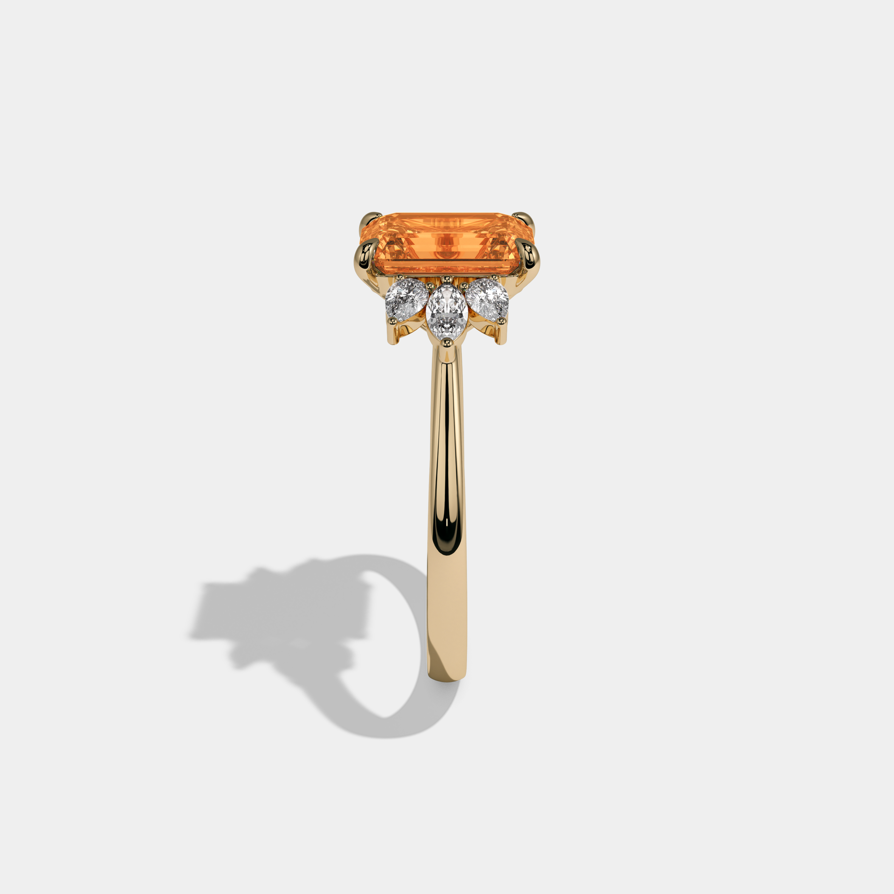 Anne Fancy Orange Emerald Cut Diamond Plain Band With Marquise Cut Sides Engagement Ring 6ct 18K Yellow Gold