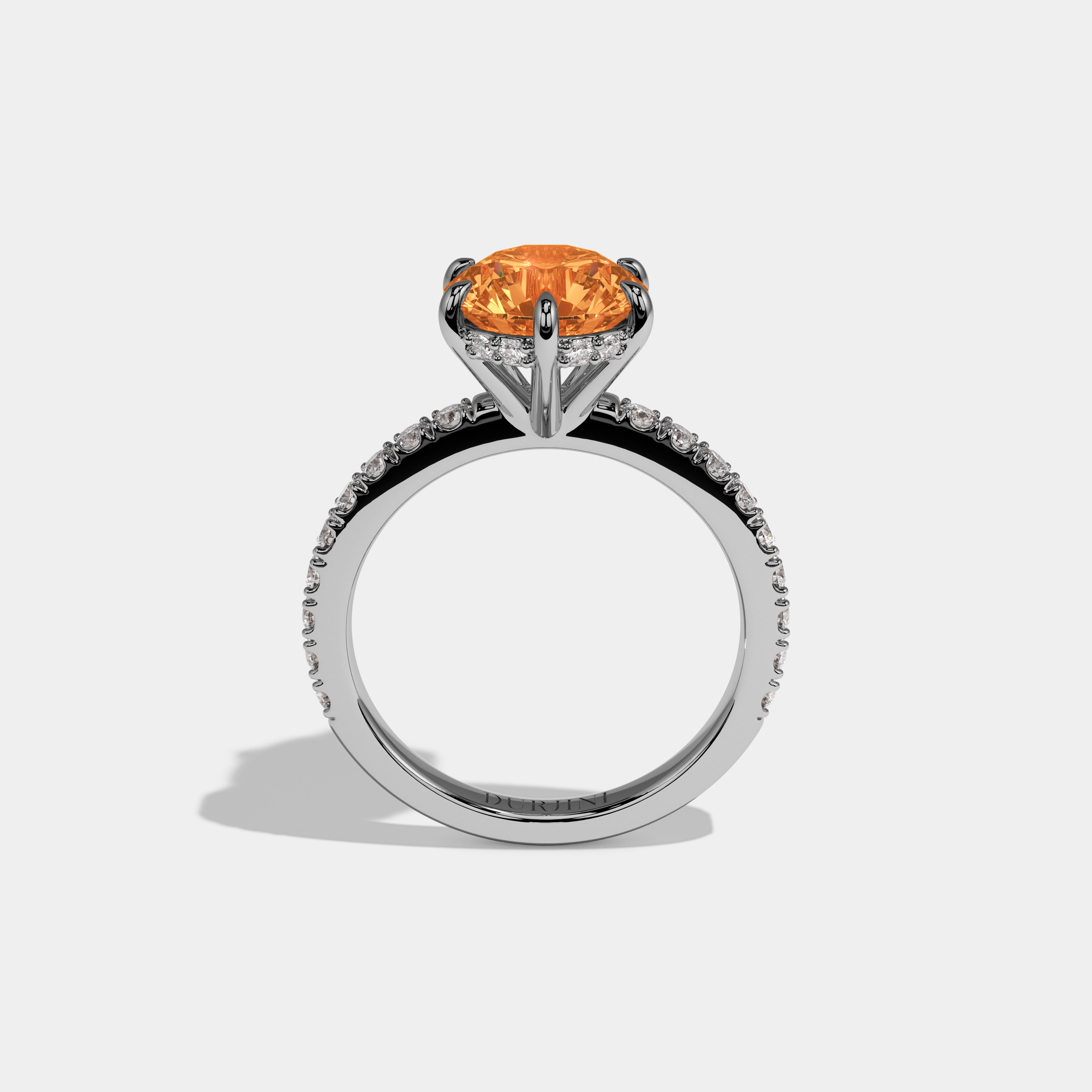 Caroline Fancy Orange Round Brilliant Cut Diamond Band Engagement Ring 6ct 18K White Gold