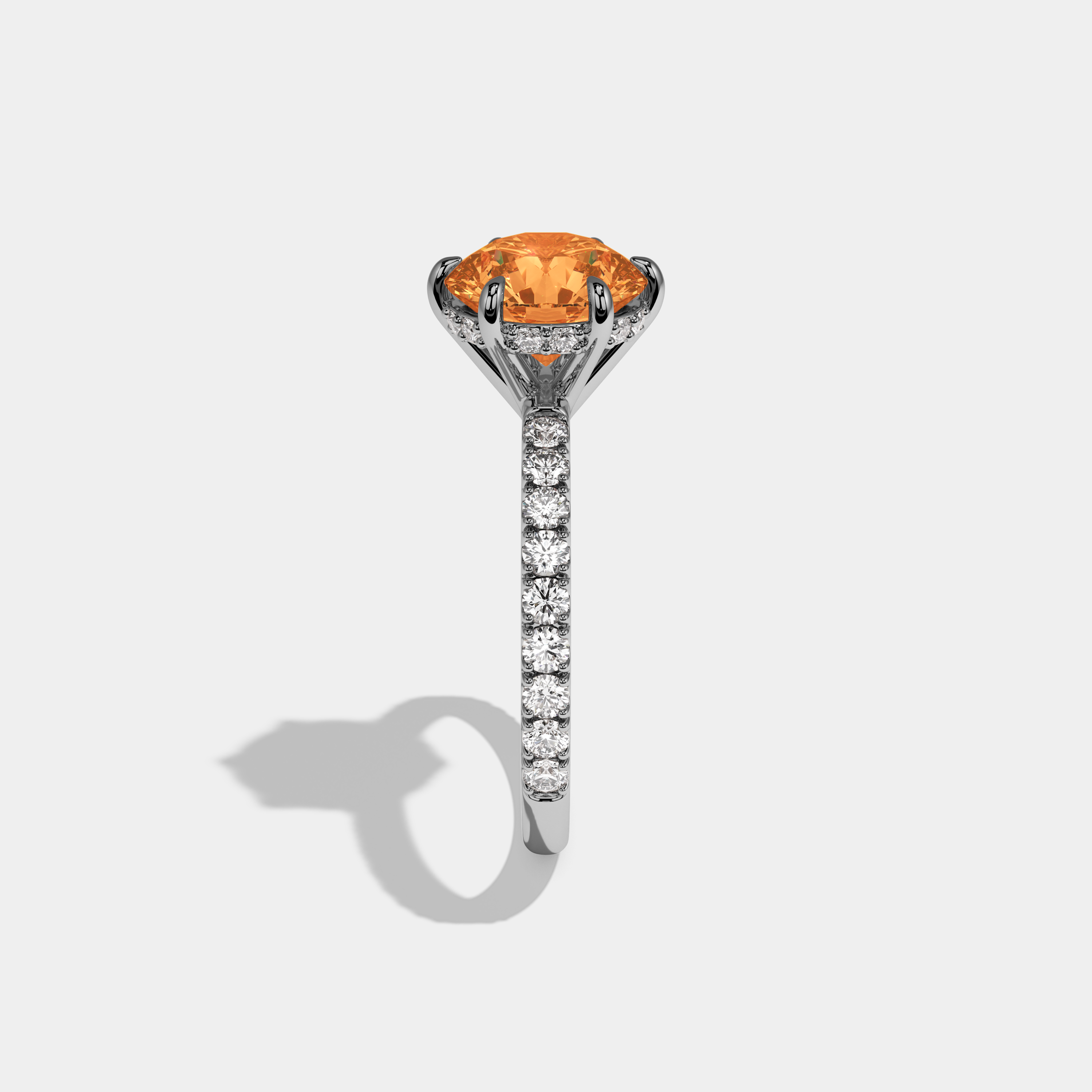 Caroline Fancy Orange Round Brilliant Cut Diamond Band Engagement Ring 6ct 18K White Gold