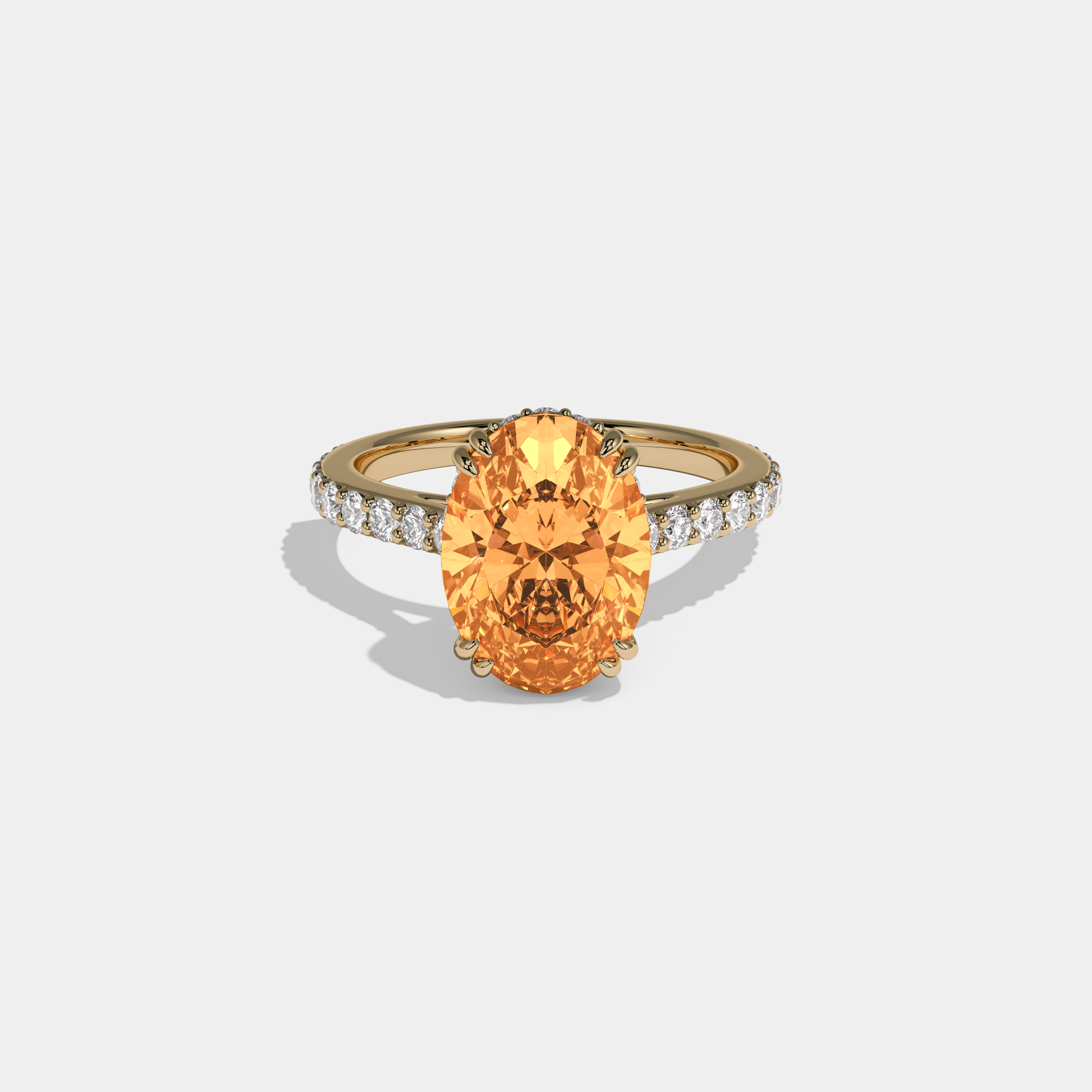 Elizabeth Fancy Orange Oval Cut Diamond Band Engagement Ring 7ct 18K Yellow Gold