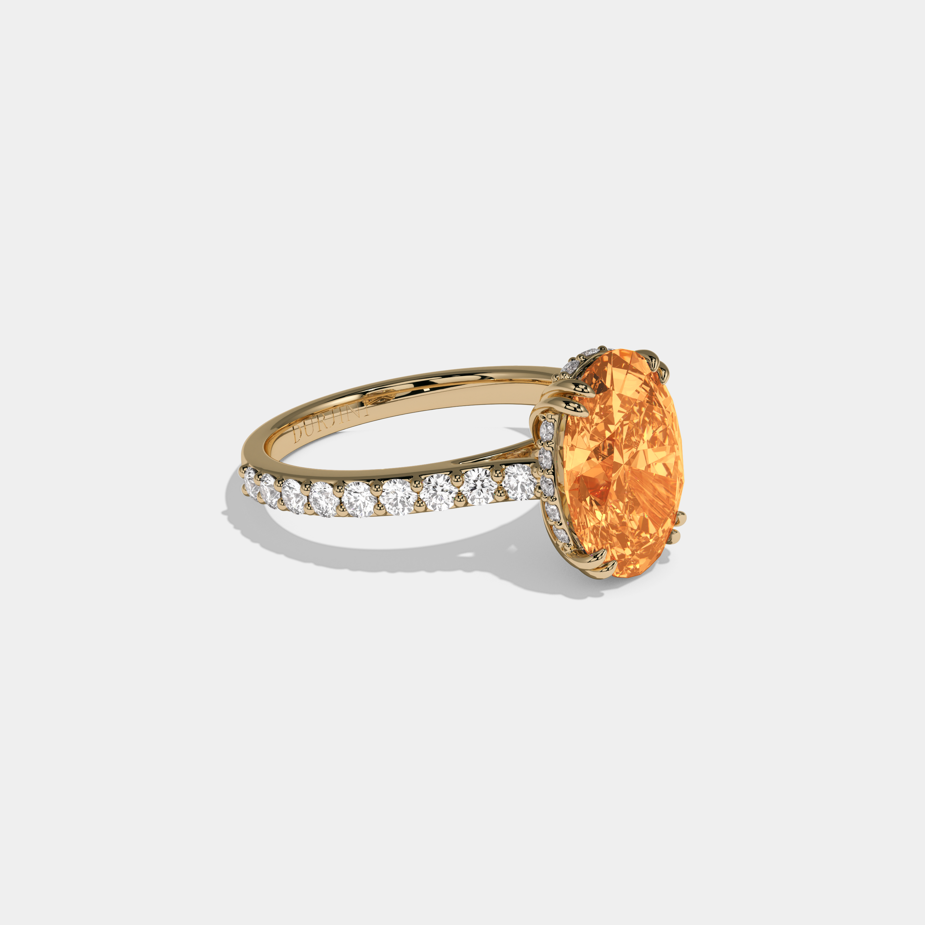 Elizabeth Fancy Orange Oval Cut Diamond Band Engagement Ring 7ct 18K Yellow Gold
