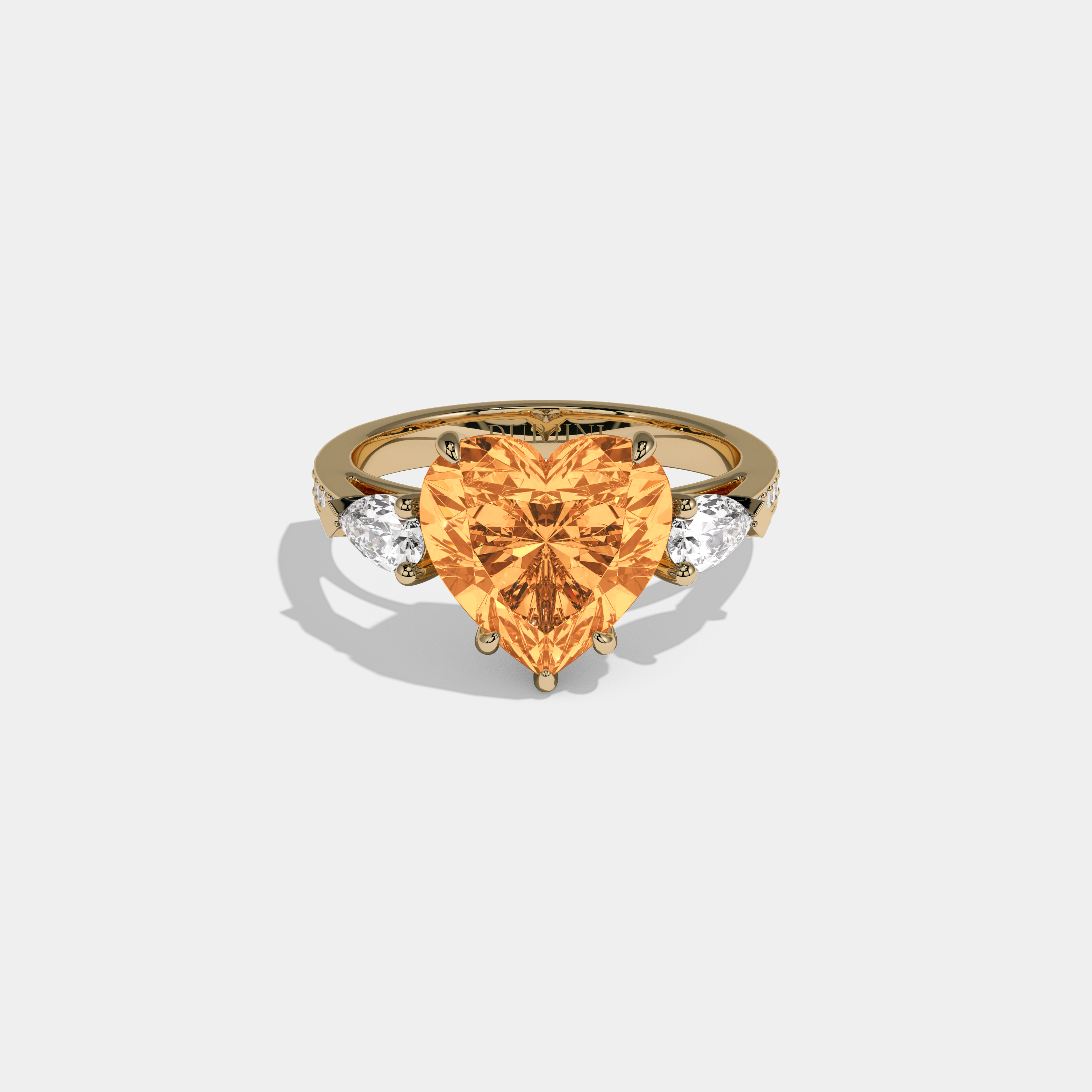 Elizabeth Fancy Orange Heart Brilliant Cut Diamond Band With Pear Sides Engagement Ring 7ct 18K Yellow Gold