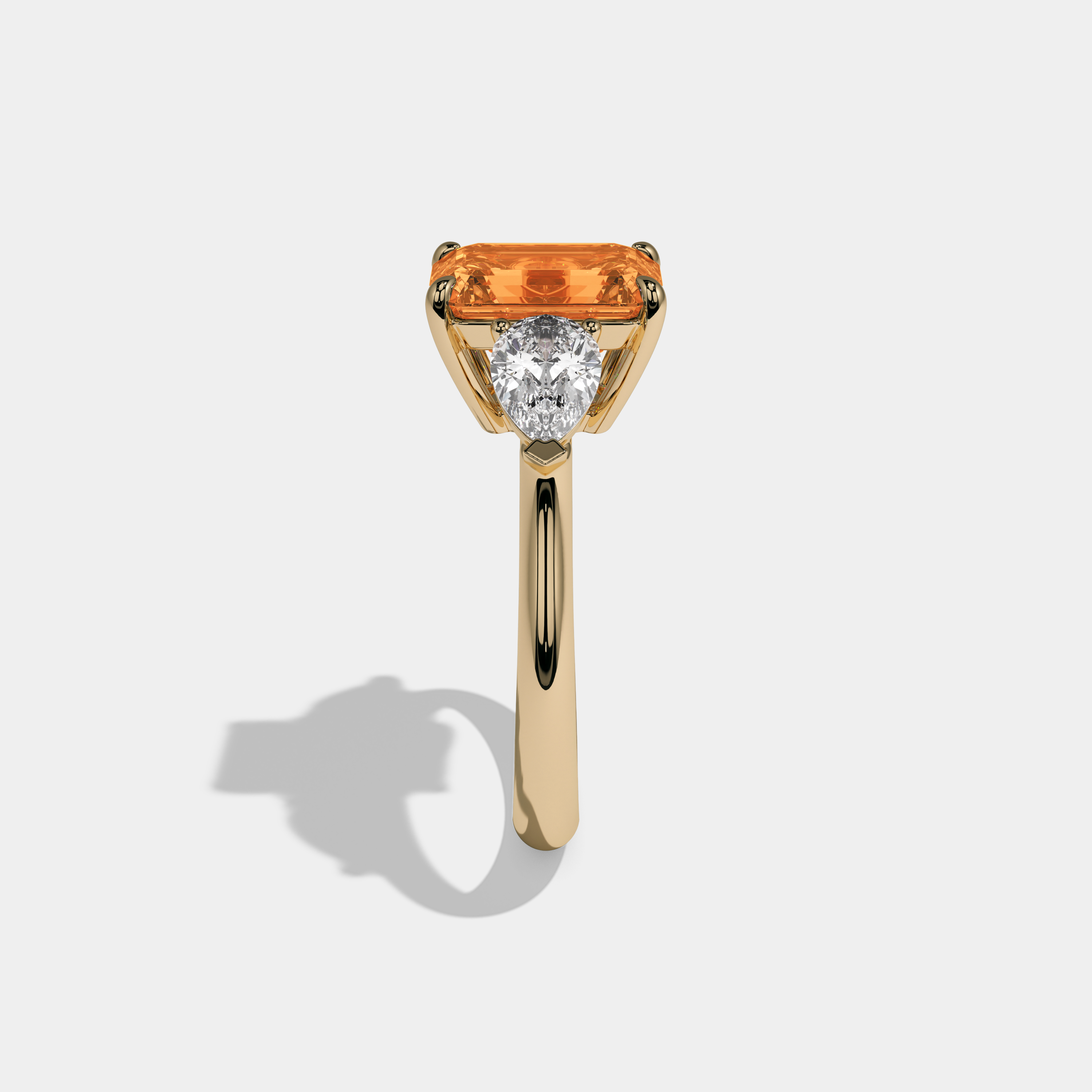 Valentina Fancy Orange Emerald Cut Diamond Plain Band With Pear Cut Sides Engagement Ring 6ct 18K Yellow Gold
