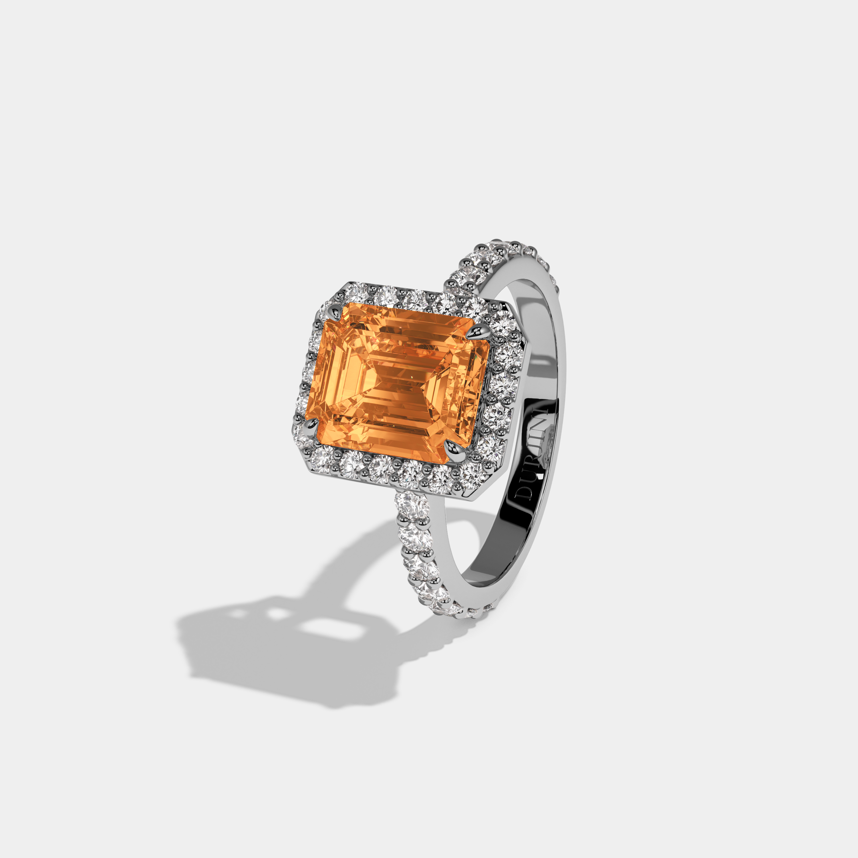 Elspeth Fancy Orange Emerald Cut Diamond Band Engagement Ring 6ct 18K White Gold