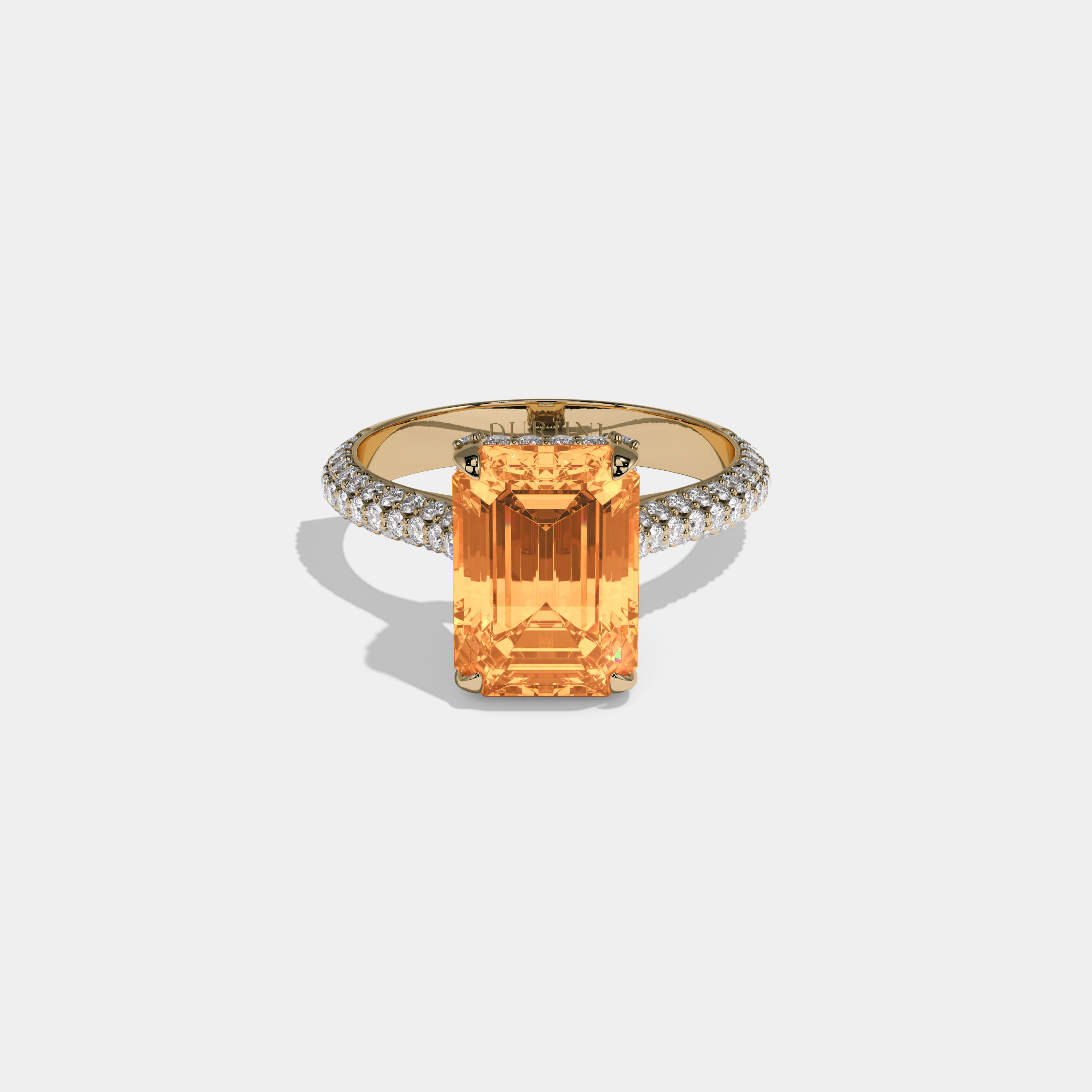 Sophia Fancy Orange Emerald Cut Diamond Band Engagement Ring 6ct 18K Yellow Gold