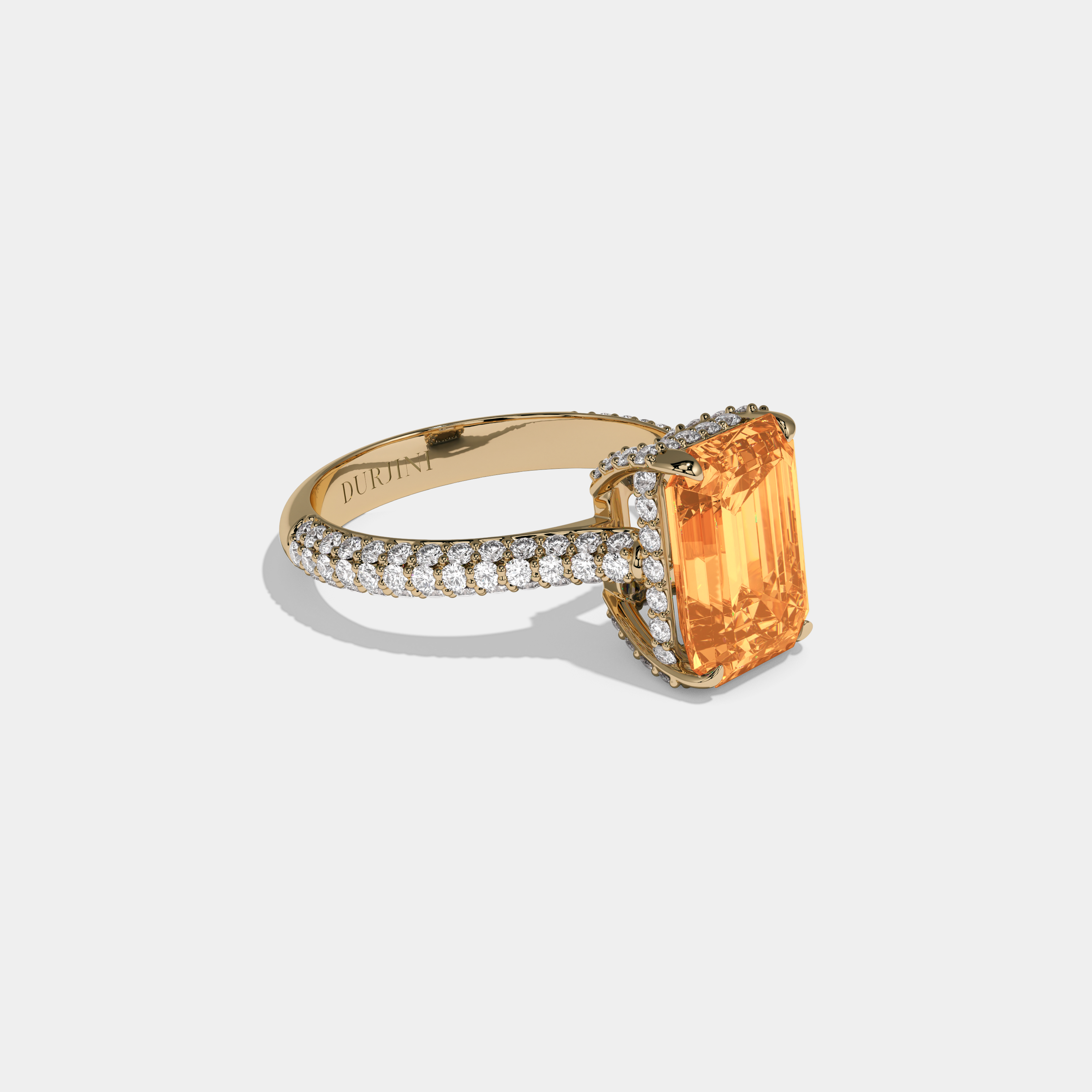 Sophia Fancy Orange Emerald Cut Diamond Band Engagement Ring 6ct 18K Yellow Gold