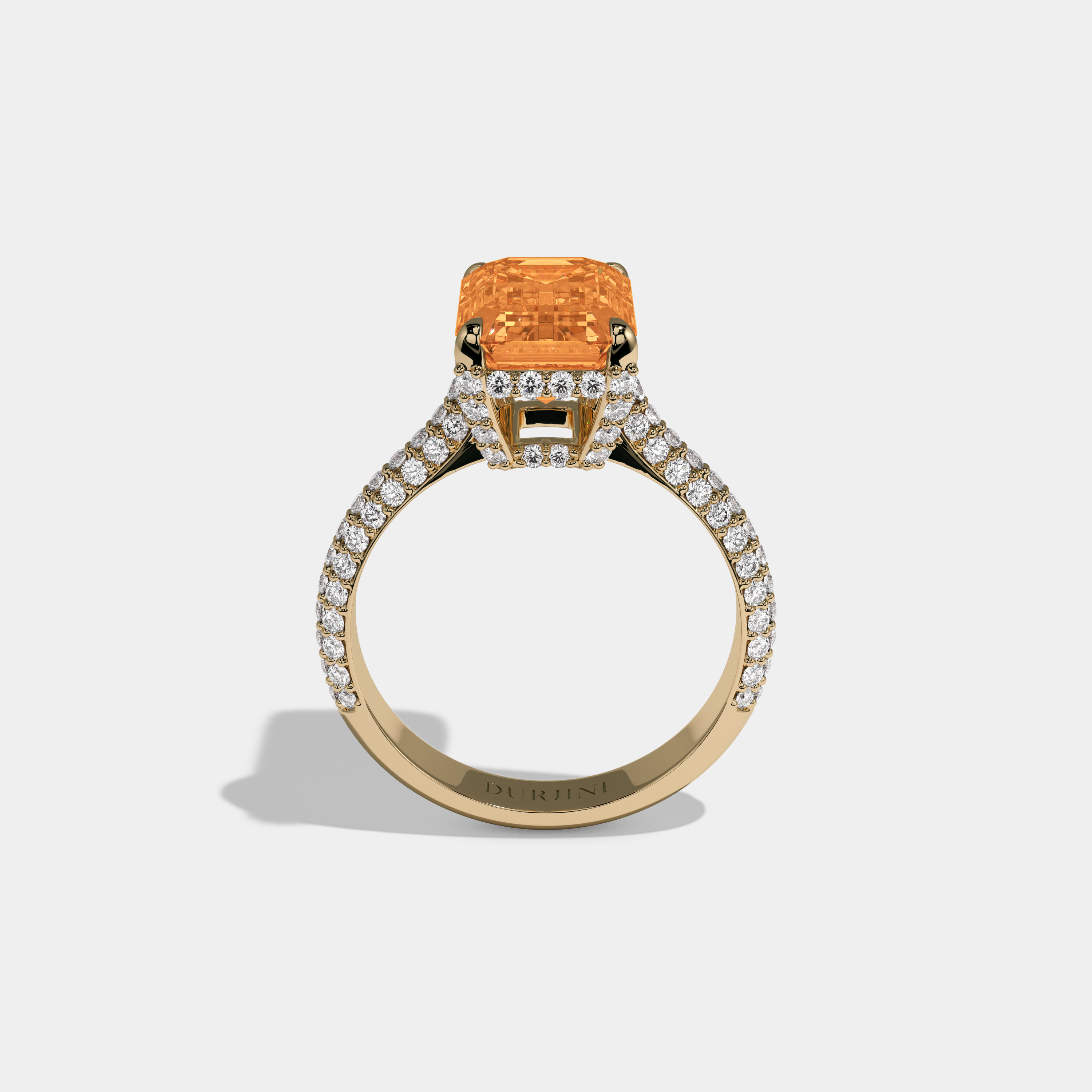 Sophia Fancy Orange Emerald Cut Diamond Band Engagement Ring 6ct 18K Yellow Gold