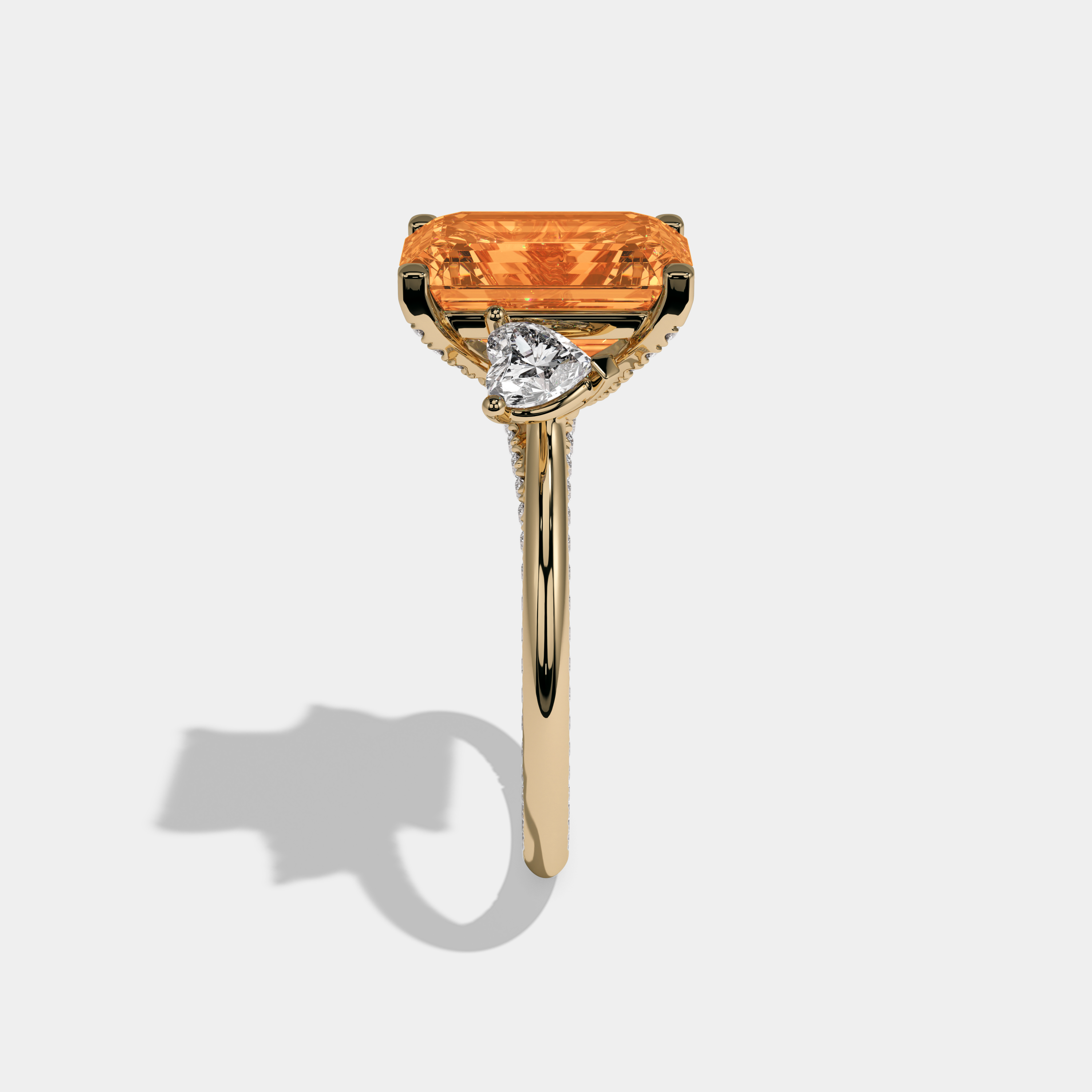 Sophia Fancy Orange Emerald Cut Diamond Hidden Band Engagement Ring 6ct 18K Yellow Gold