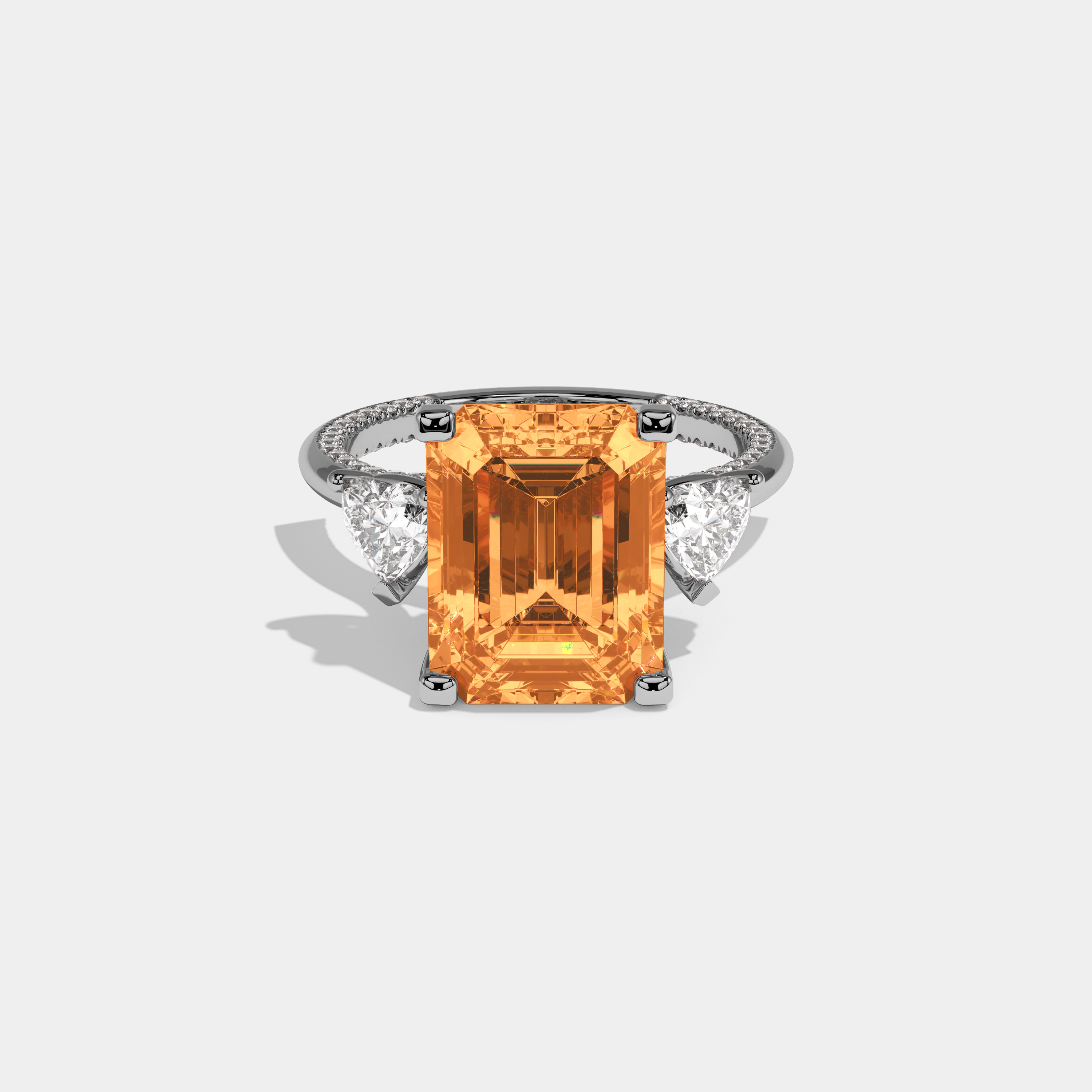Caroline Fancy Orange Emerald Cut Diamond Hidden Band Engagement Ring 6ct 18K White Gold