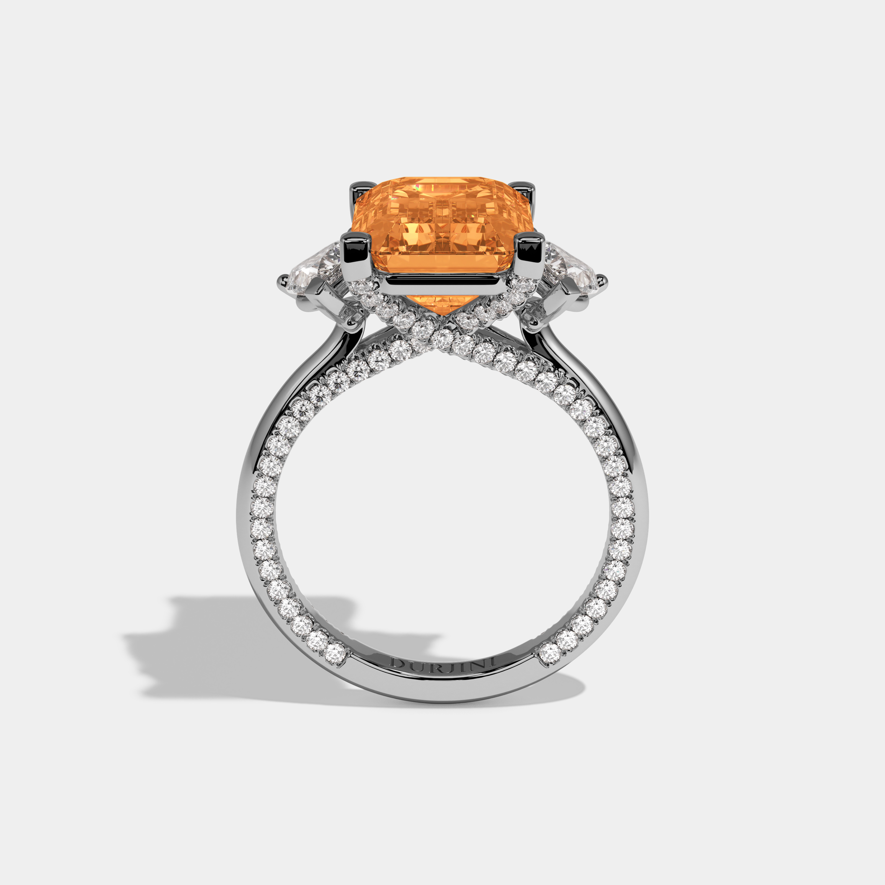 Caroline Fancy Orange Emerald Cut Diamond Hidden Band Engagement Ring 6ct 18K White Gold