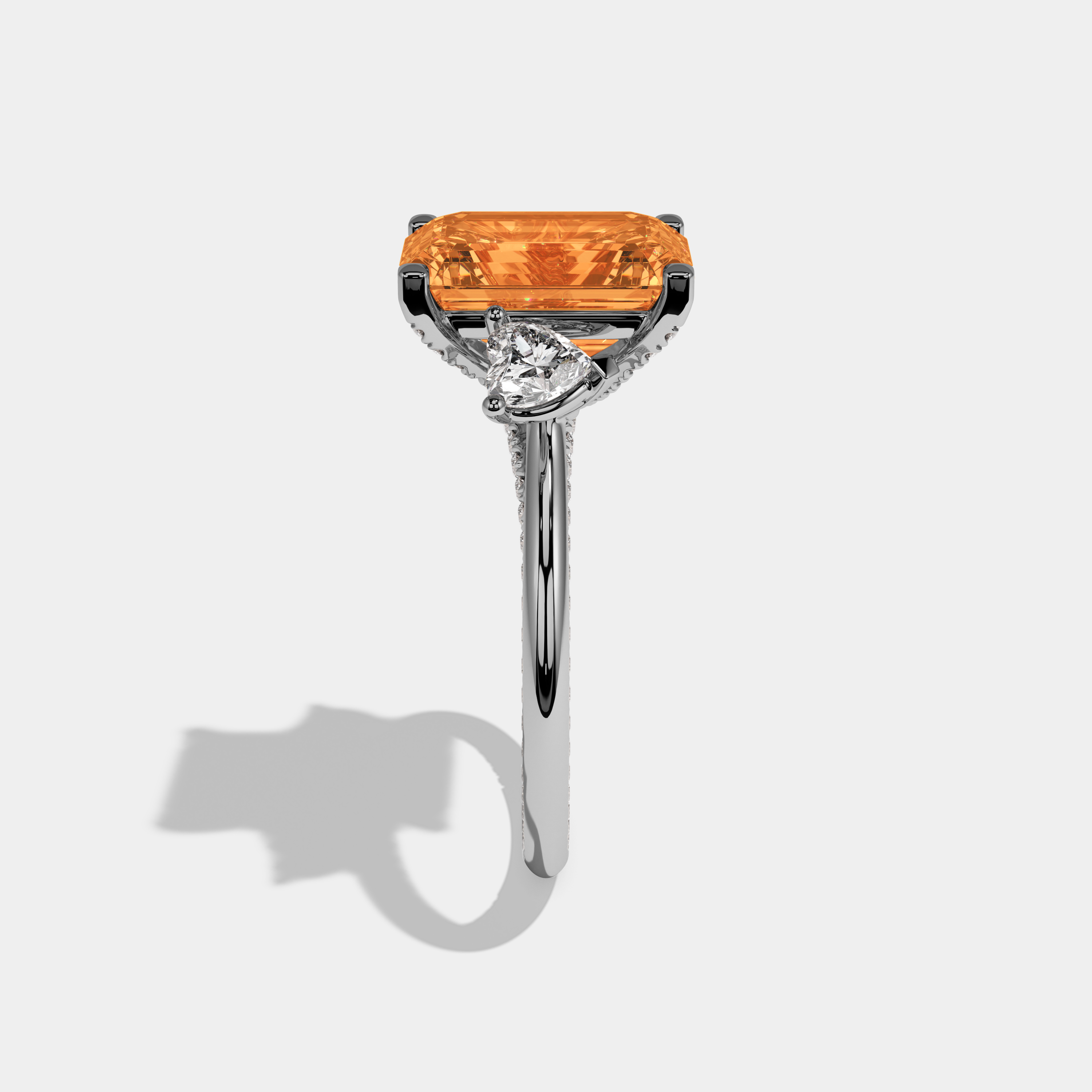Caroline Fancy Orange Emerald Cut Diamond Hidden Band Engagement Ring 6ct 18K White Gold