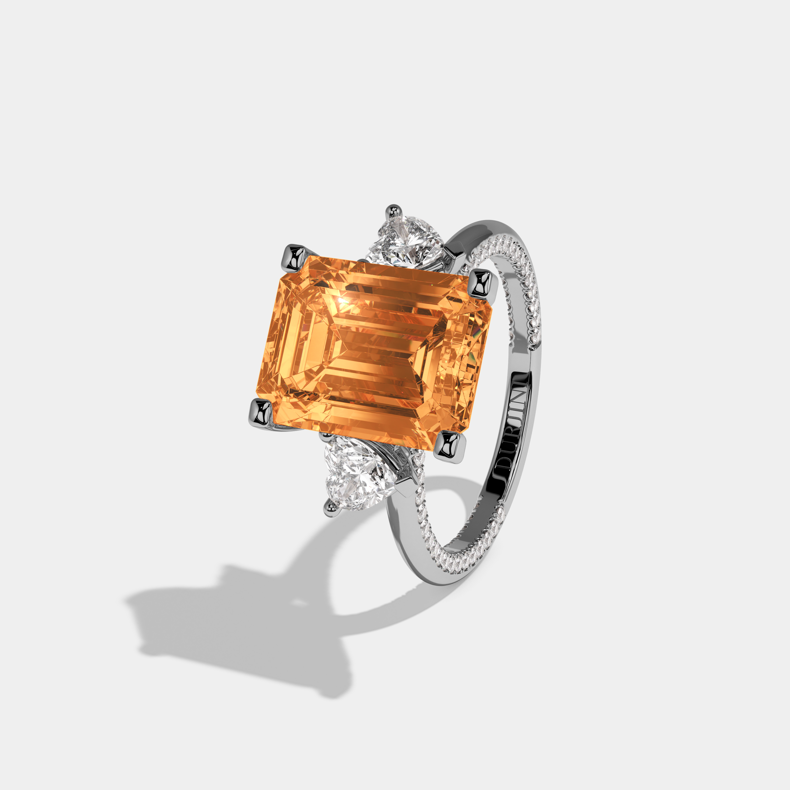 Caroline Fancy Orange Emerald Cut Diamond Hidden Band Engagement Ring 6ct 18K White Gold