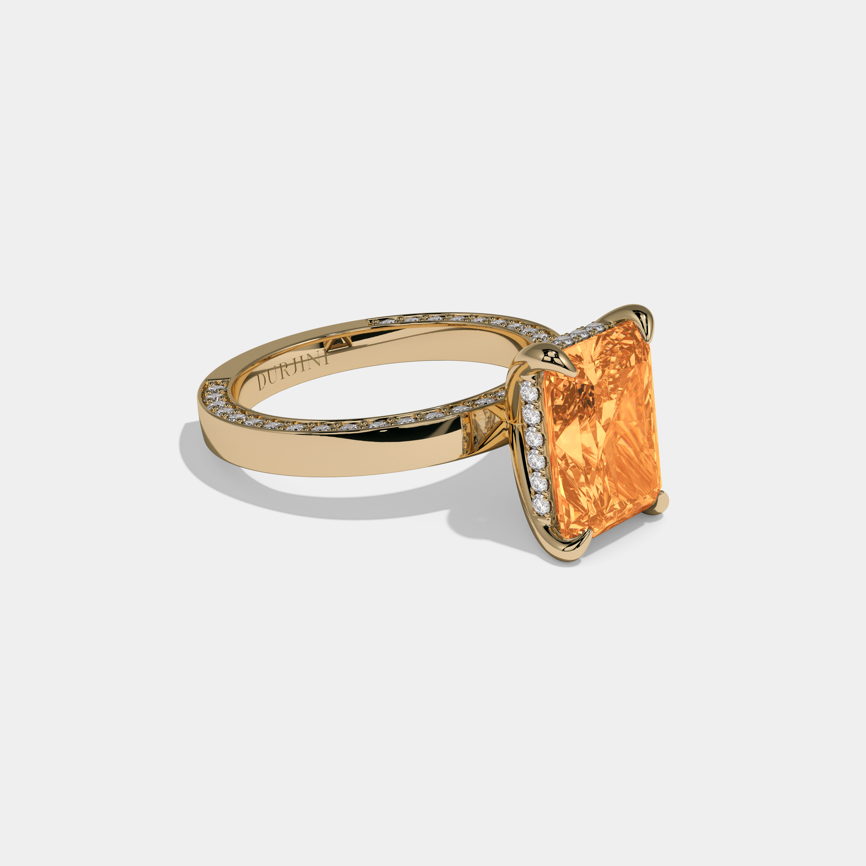 Matilda Fancy Orange Radiant Cut Diamond Hidden Band Engagement Ring 6ct 18K Yellow Gold
