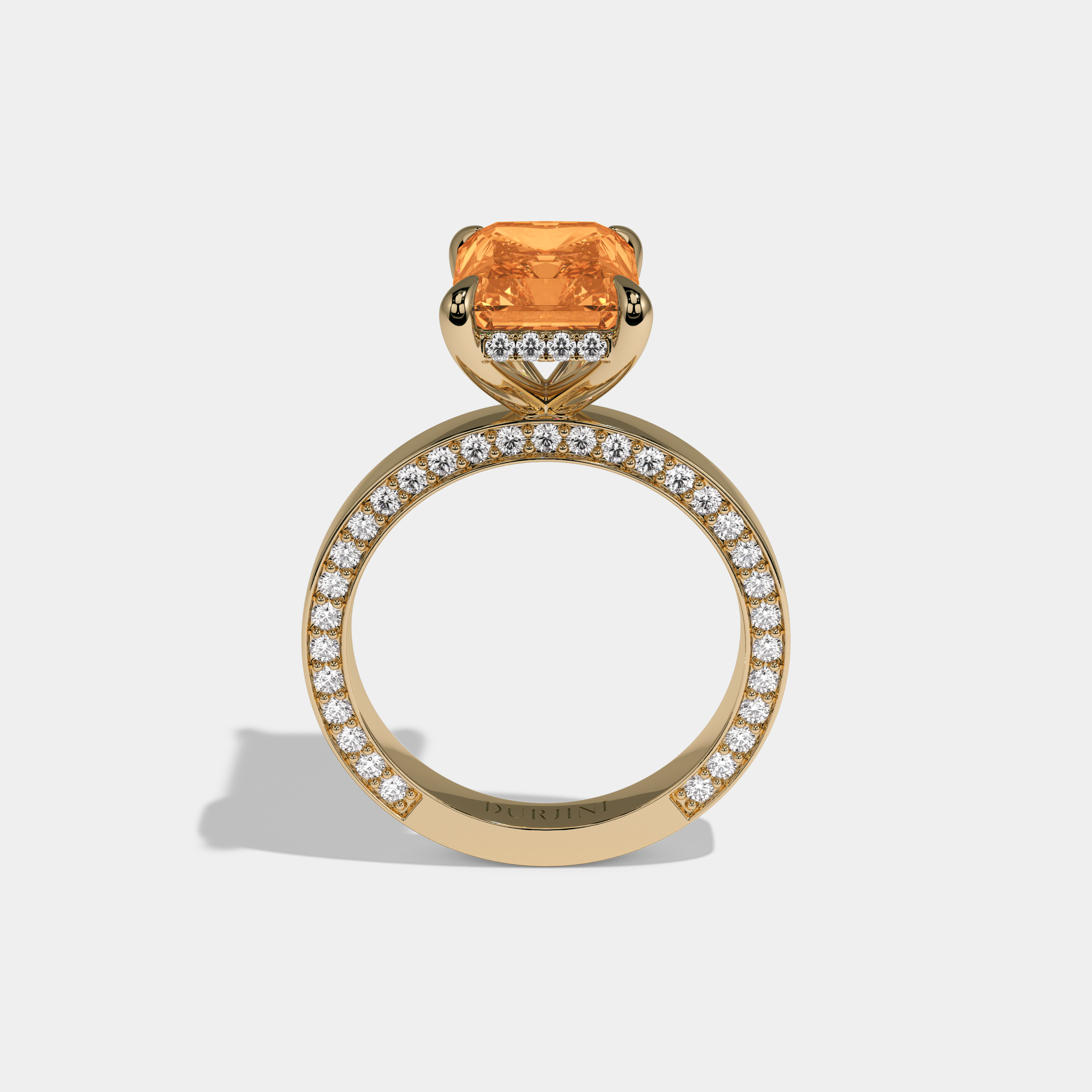 Matilda Fancy Orange Radiant Cut Diamond Hidden Band Engagement Ring 6ct 18K Yellow Gold