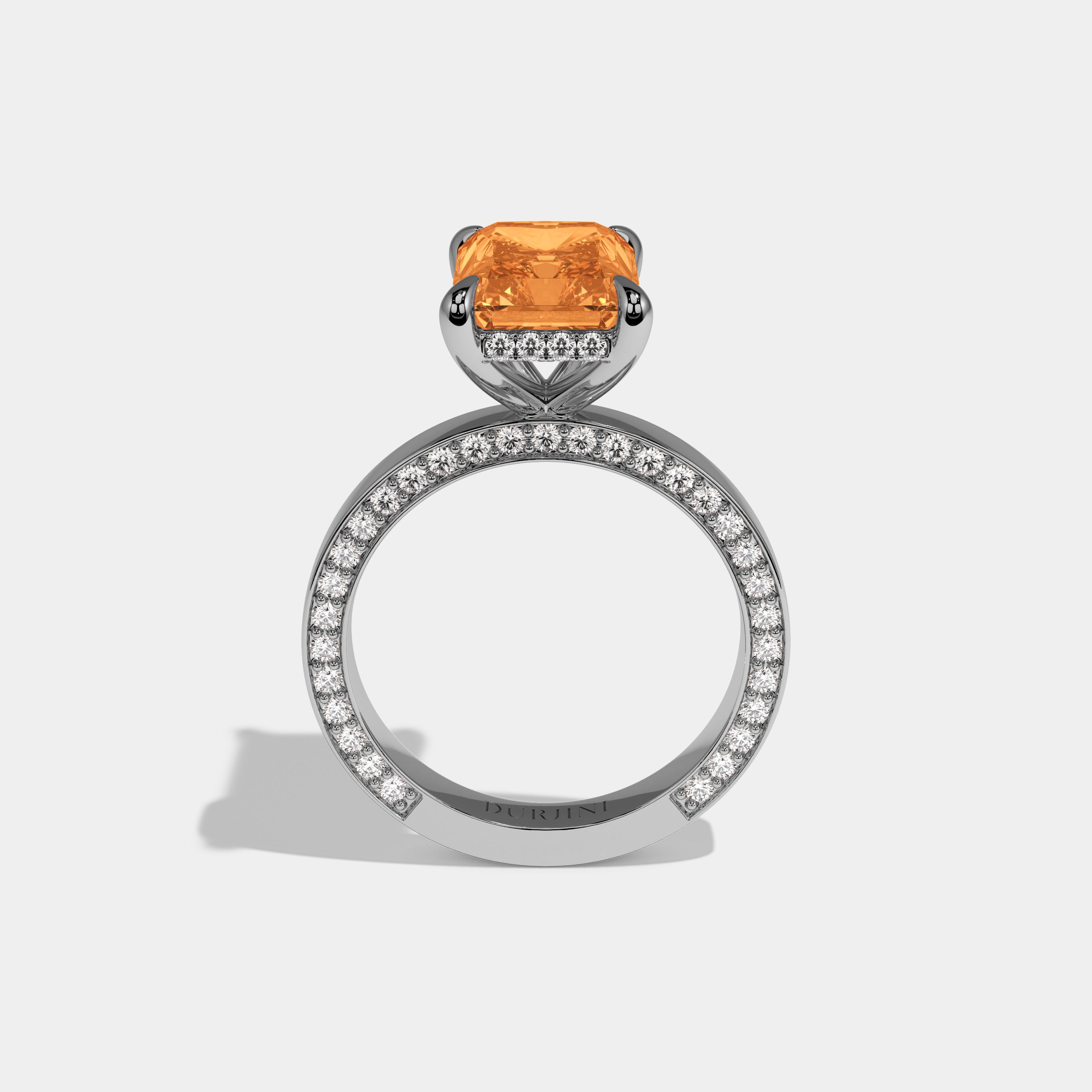 Eugenie Fancy Orange Radiant Cut Diamond Hidden Band Engagement Ring 6ct 18K White Gold