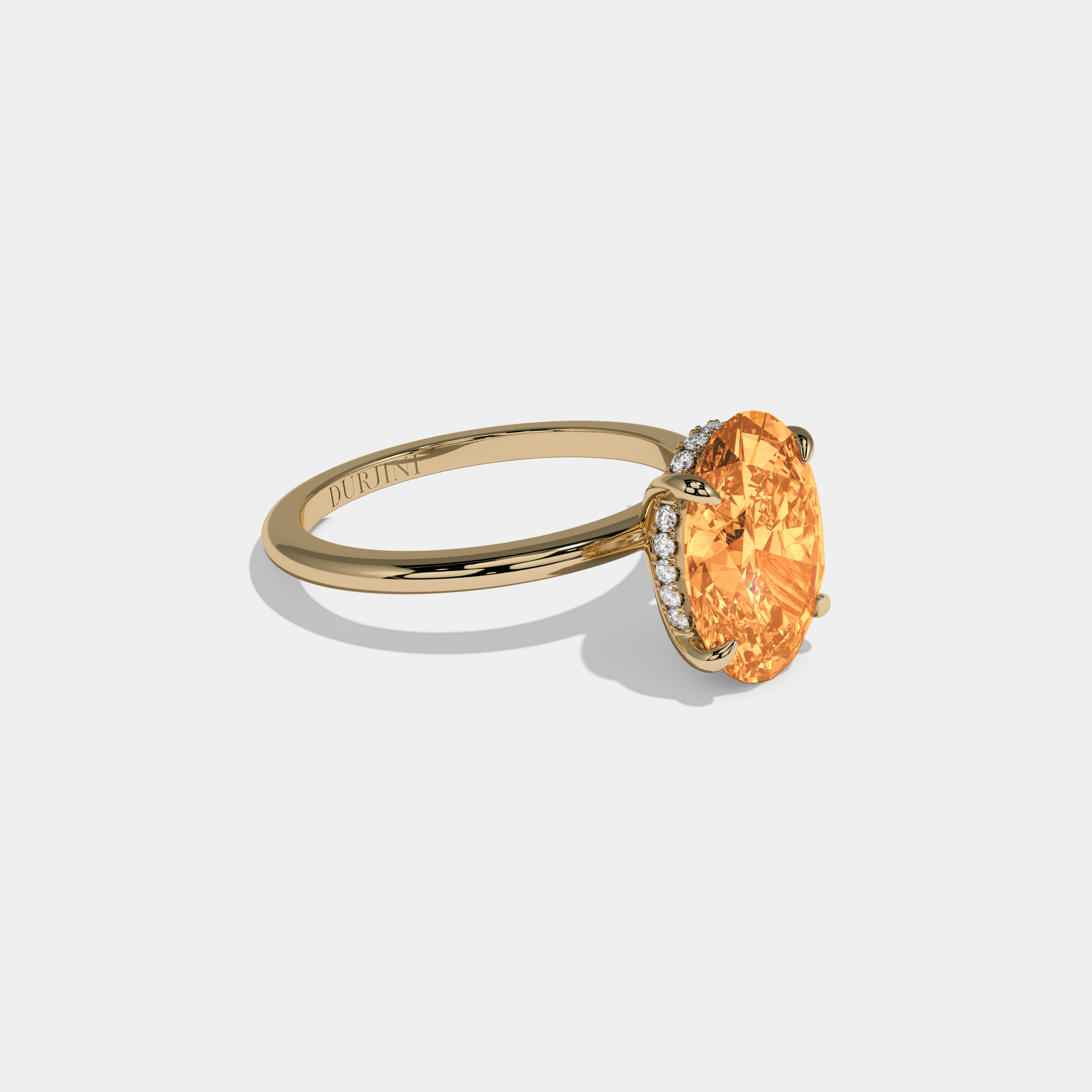 Augusta Fancy Orange Oval Cut Diamond Plain Band Engagement Ring 6.5ct 18K Yellow Gold