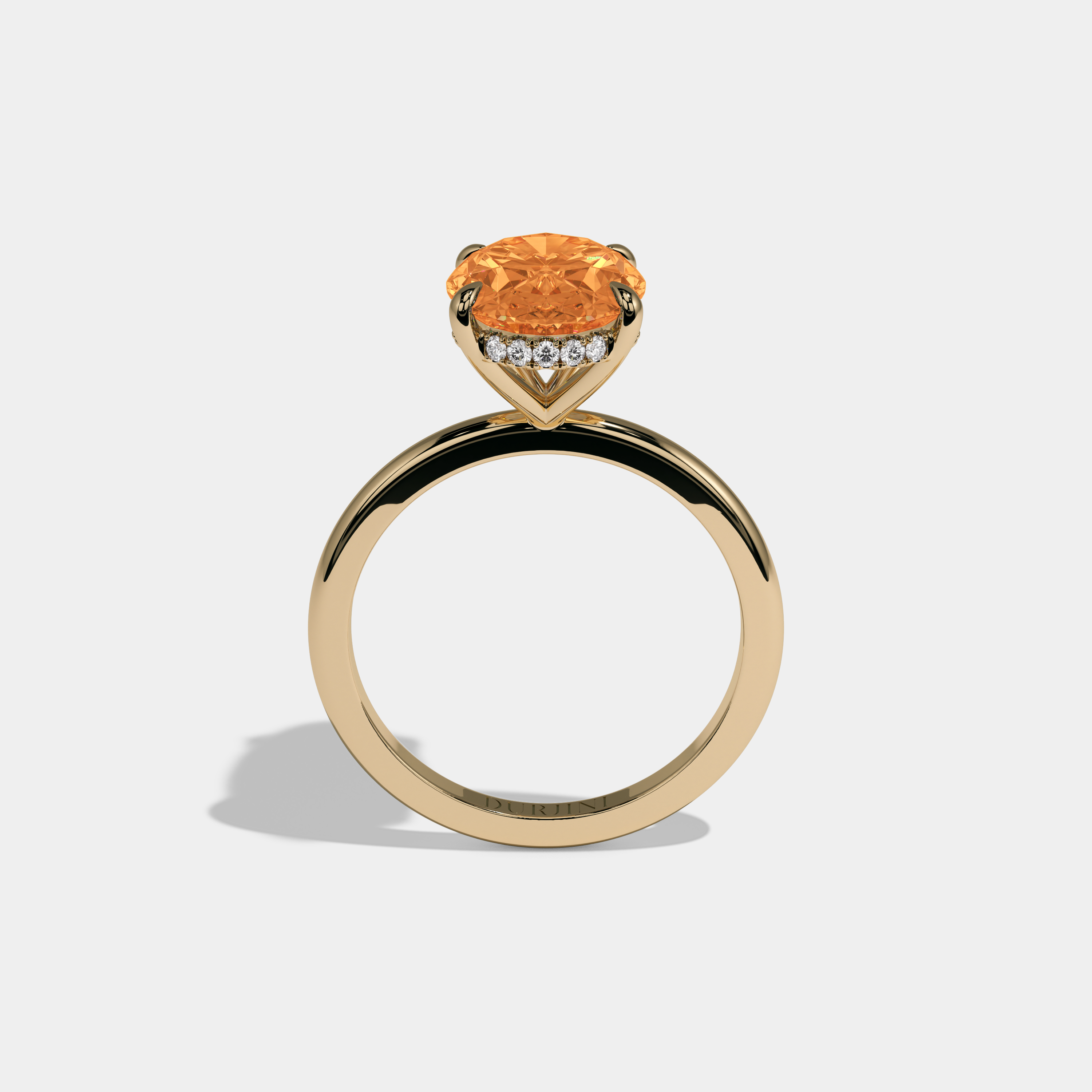 Augusta Fancy Orange Oval Cut Diamond Plain Band Engagement Ring 6.5ct 18K Yellow Gold