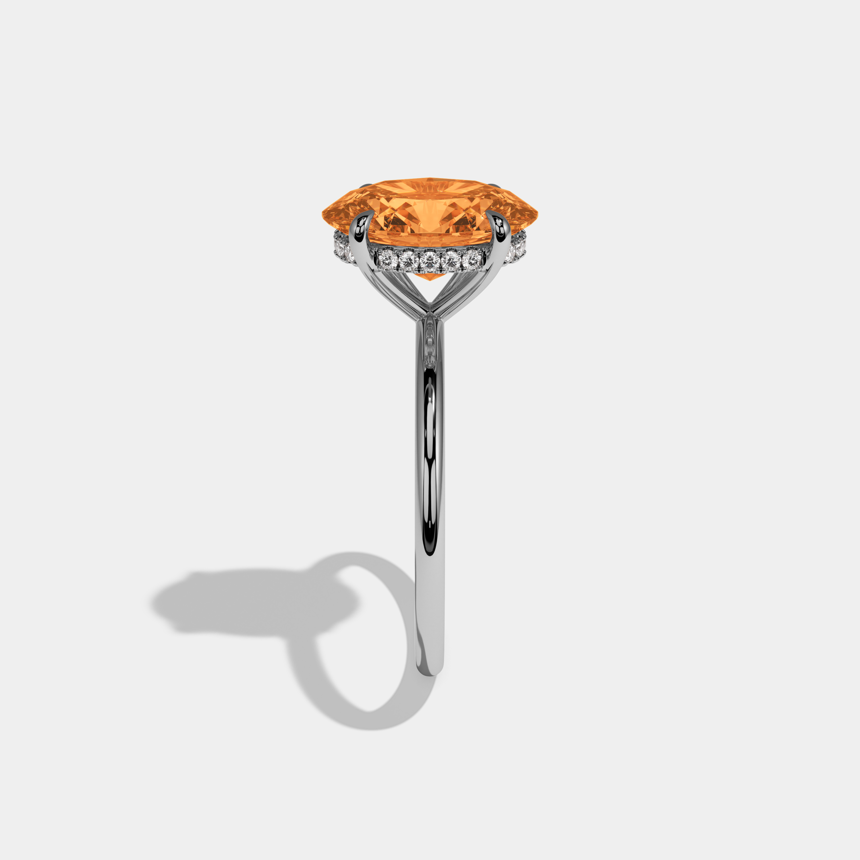 Philippa Fancy Orange Oval Cut Diamond Plain Band Engagement Ring 6.5ct 18K White Gold