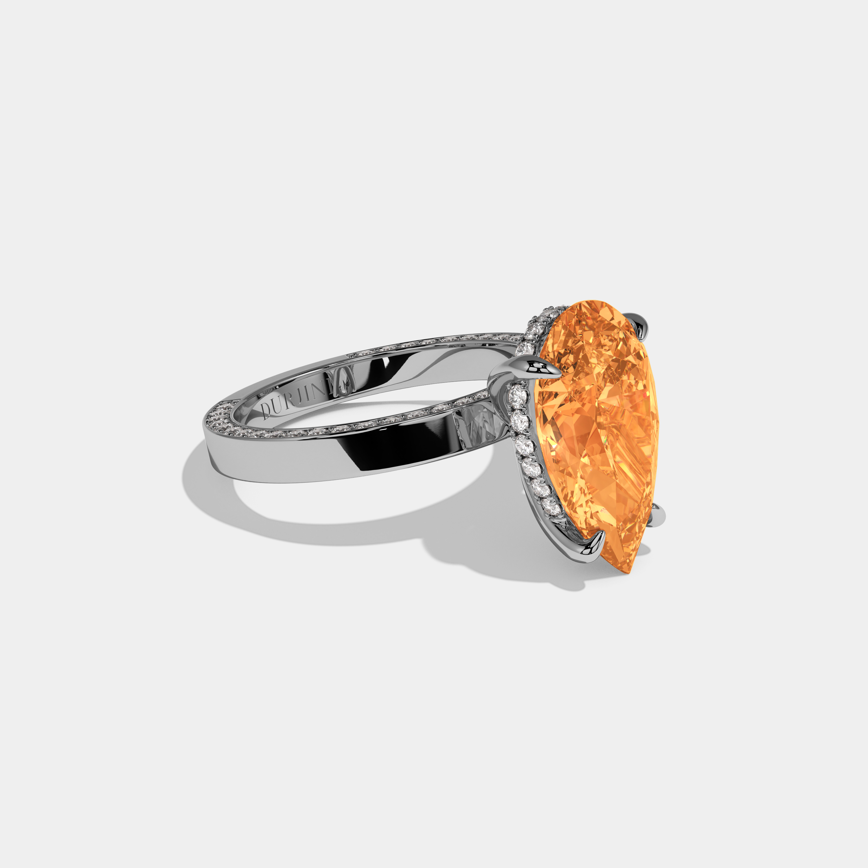 Eugenie Fancy Orange Pear Cut Diamond Hidden Band Engagement Ring 6ct 18K White Gold