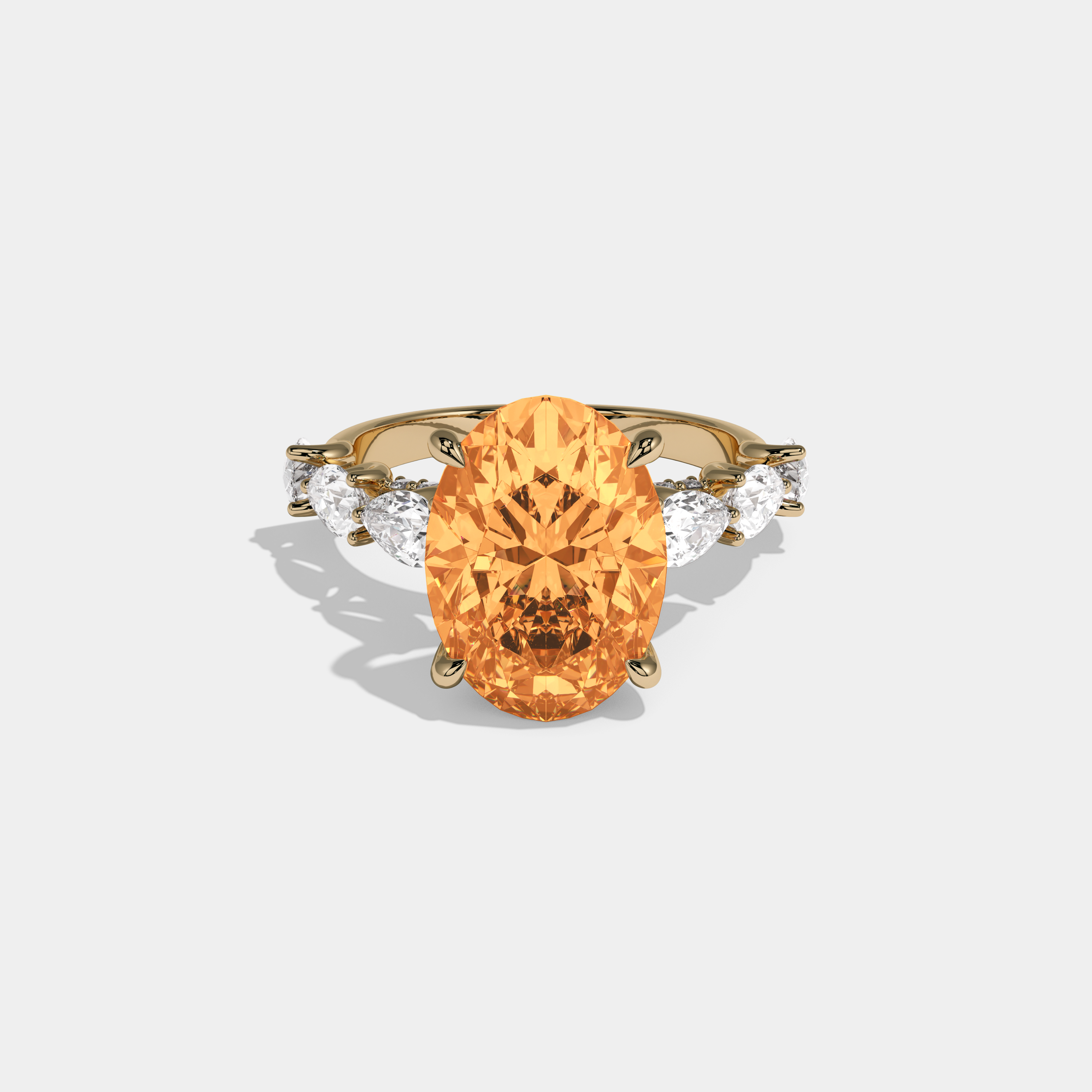 Matilda Fancy Orange Oval Cut Diamond Band With Pear Cuts Engagement Ring 6ct 18K Yellow Gold