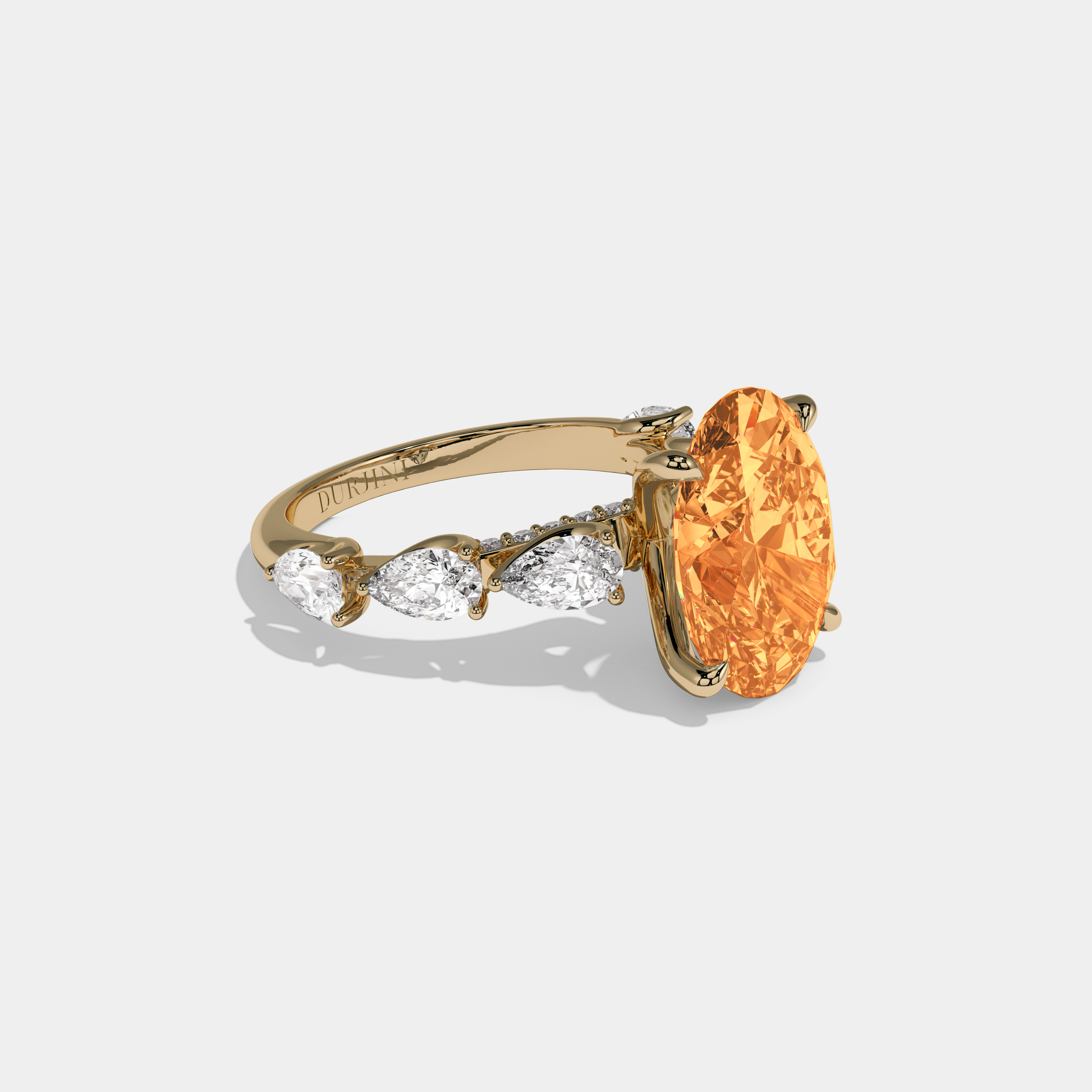 Matilda Fancy Orange Oval Cut Diamond Band With Pear Cuts Engagement Ring 6ct 18K Yellow Gold