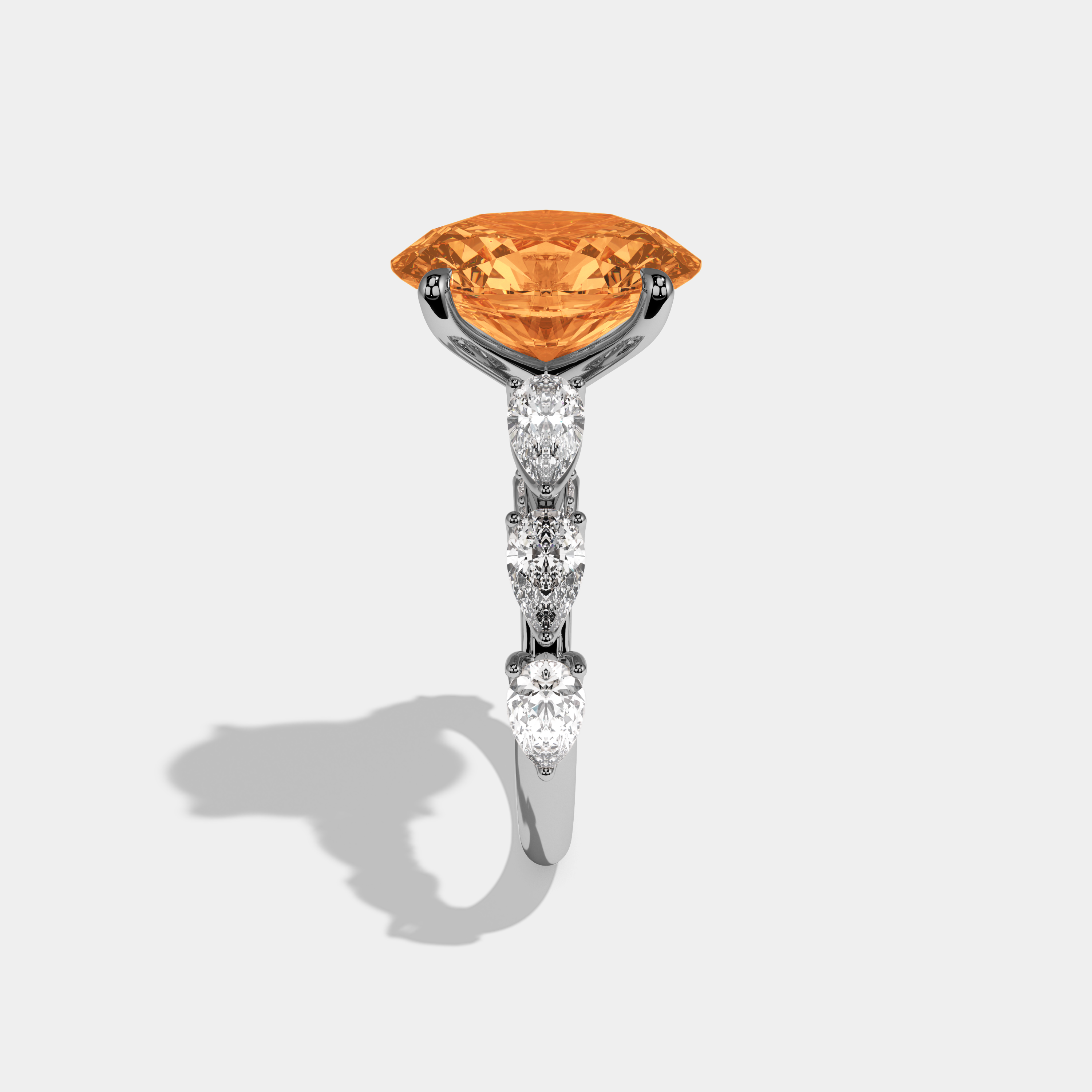 Eugenie Fancy Orange Oval Cut Diamond Band With Pear Cuts Engagement Ring 6ct 18K White Gold