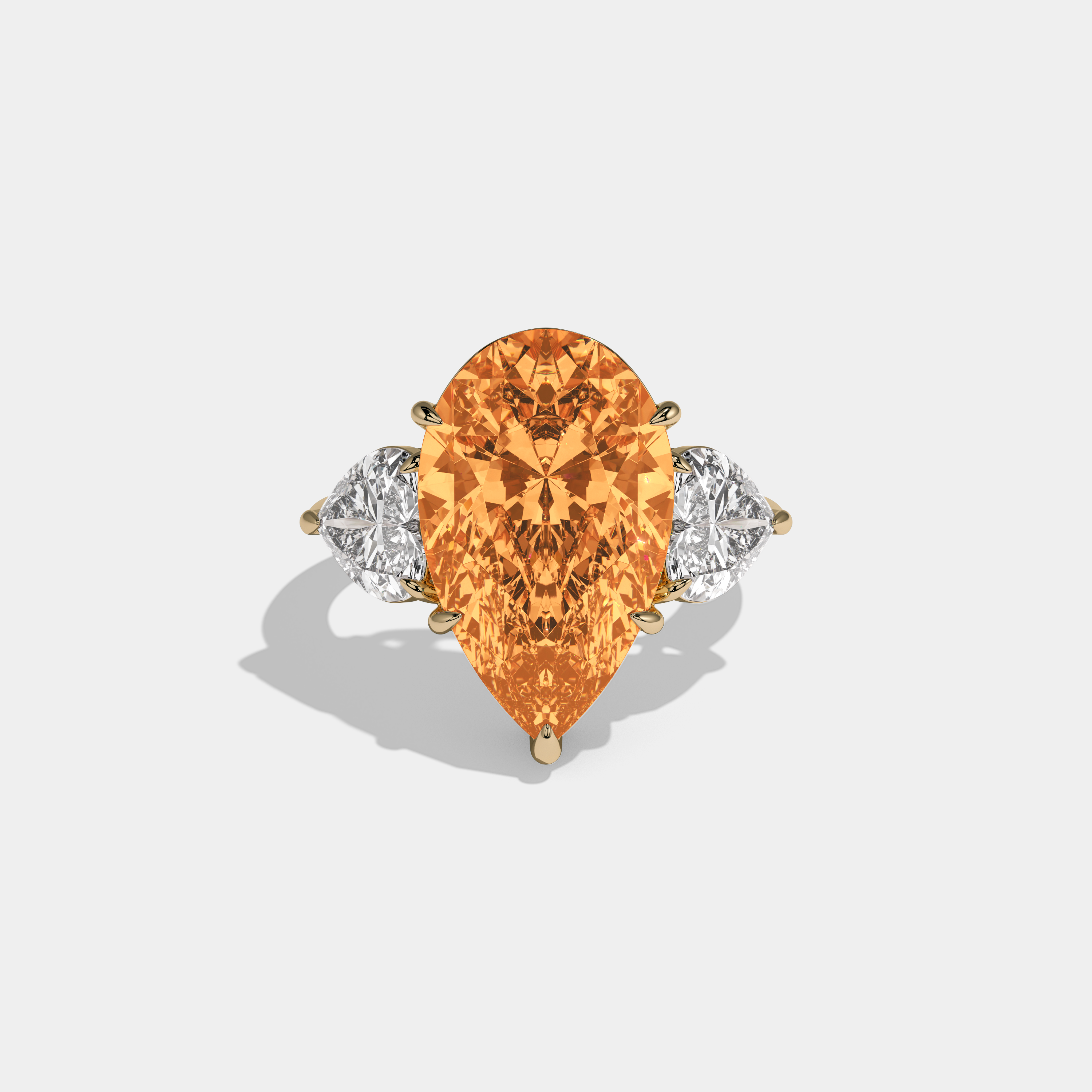 Matilda Fancy Orange Pear Cut Diamond Plain Band With Heart Cut Sides Engagement Ring 6ct 18K Yellow Gold