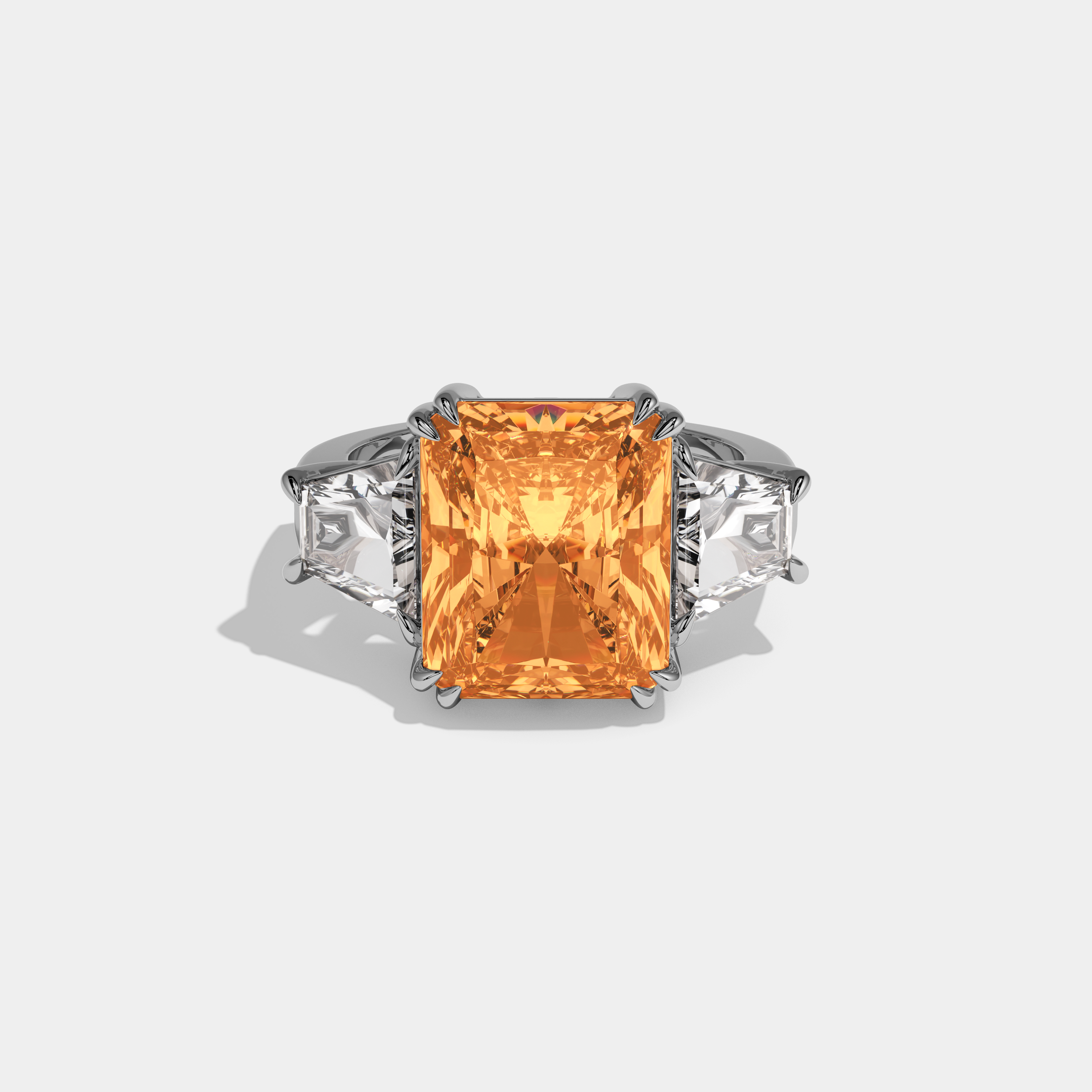 Philippa Fancy Orange Radiant Cut Diamond Plain Band With Trapezoid Sides Engagement Ring 7ct 18K White Gold