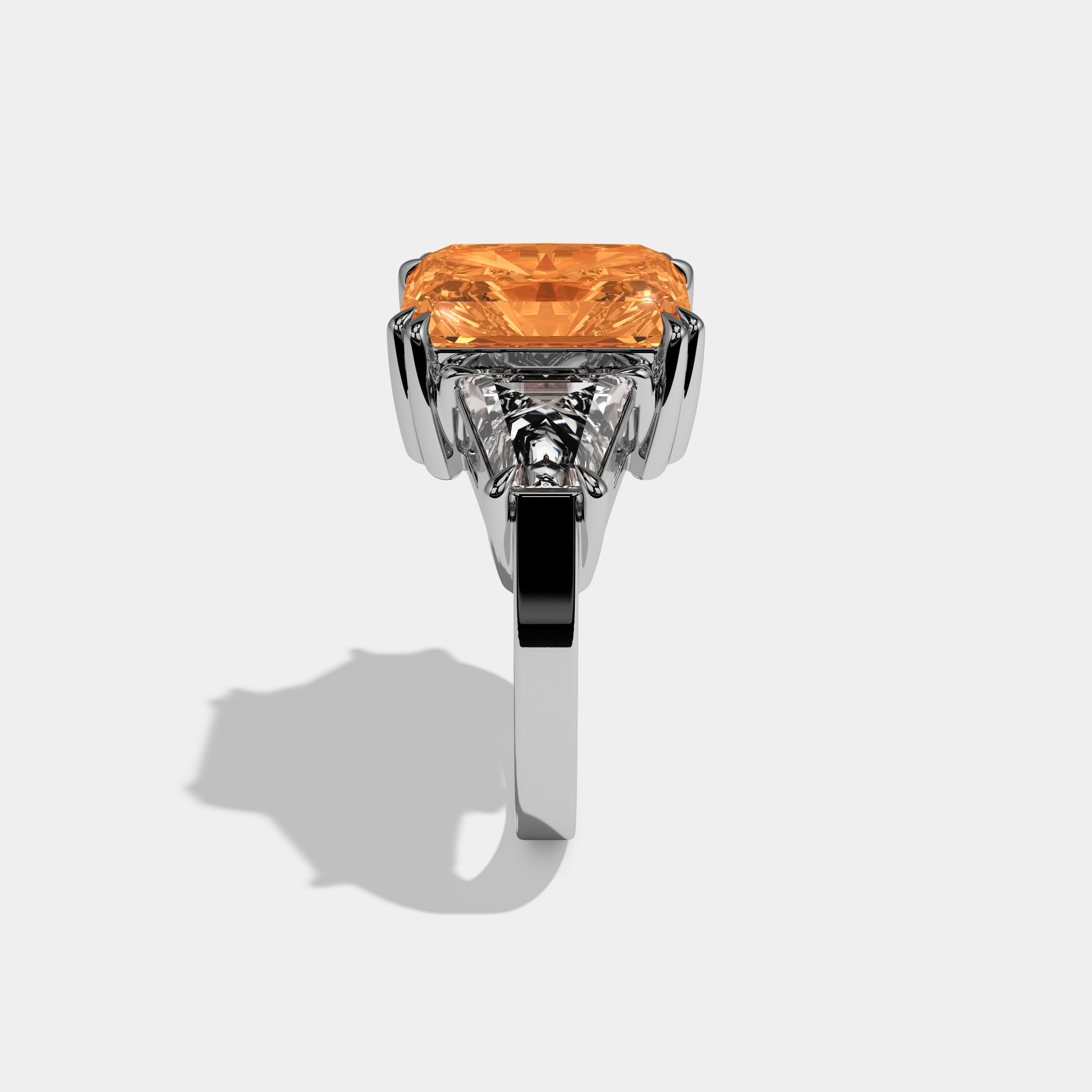 Philippa Fancy Orange Radiant Cut Diamond Plain Band With Trapezoid Sides Engagement Ring 7ct 18K White Gold