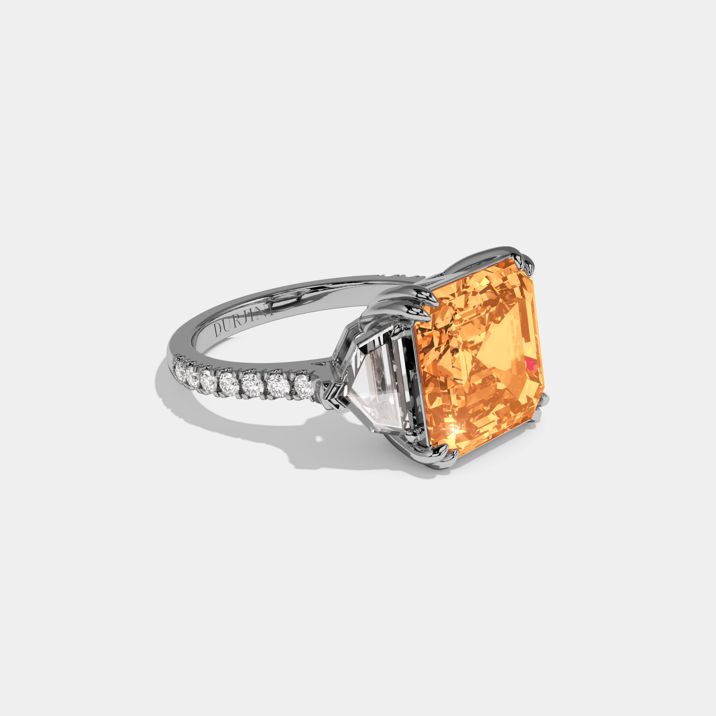 Philippa Fancy Orange Asscher Cut Diamond Band With Pentagon Sides Engagement Ring 8ct 18K White Gold