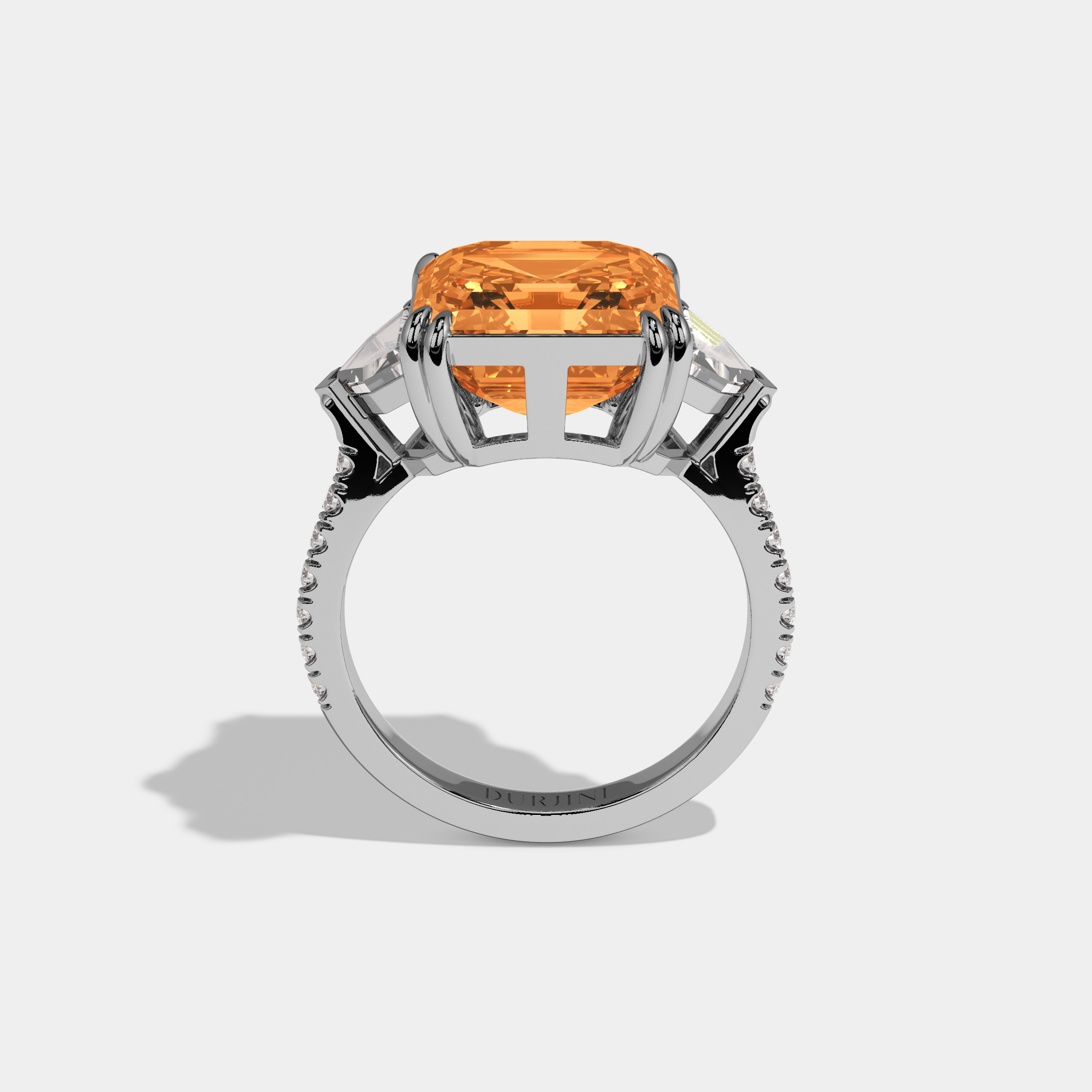 Philippa Fancy Orange Asscher Cut Diamond Band With Pentagon Sides Engagement Ring 8ct 18K White Gold