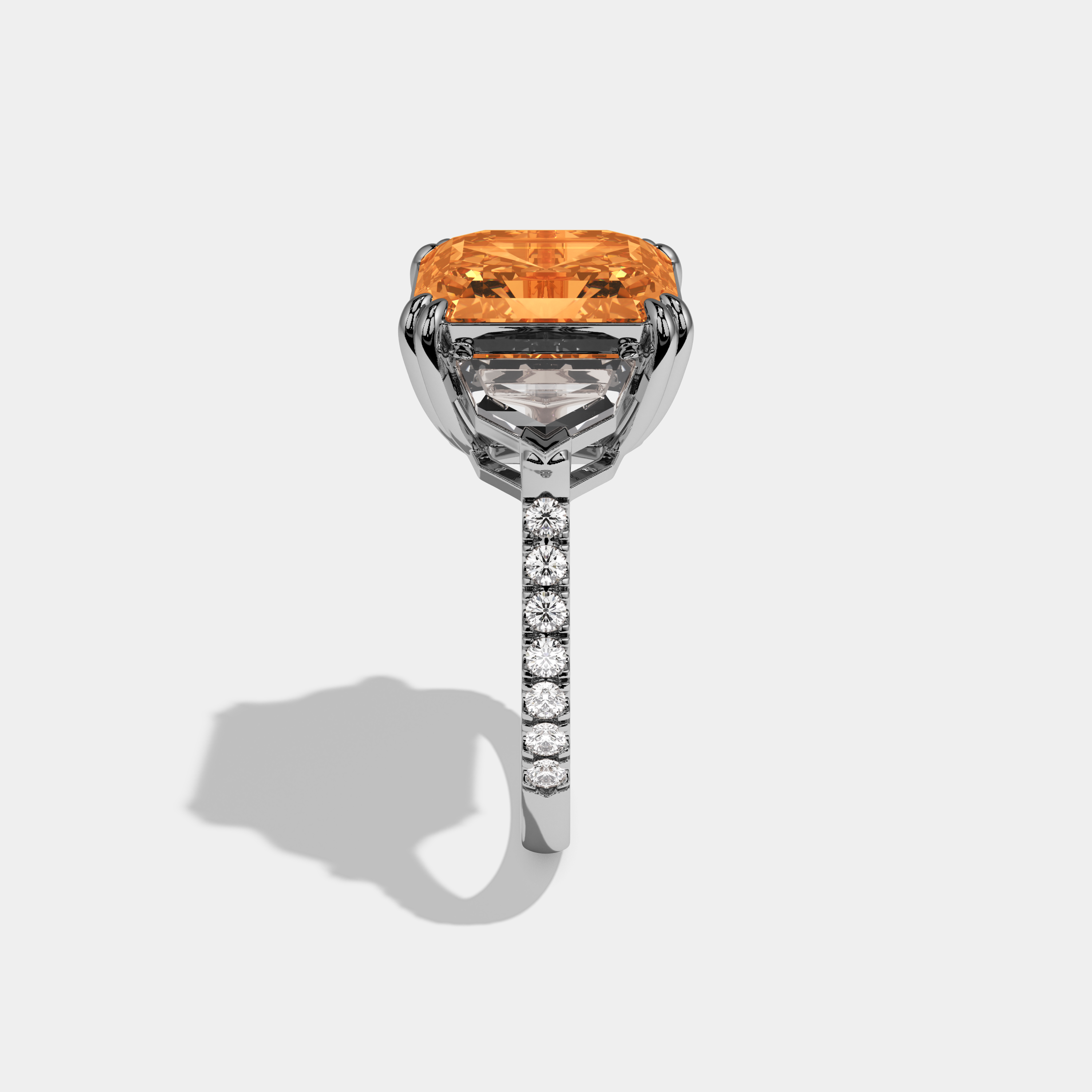 Philippa Fancy Orange Asscher Cut Diamond Band With Pentagon Sides Engagement Ring 8ct 18K White Gold