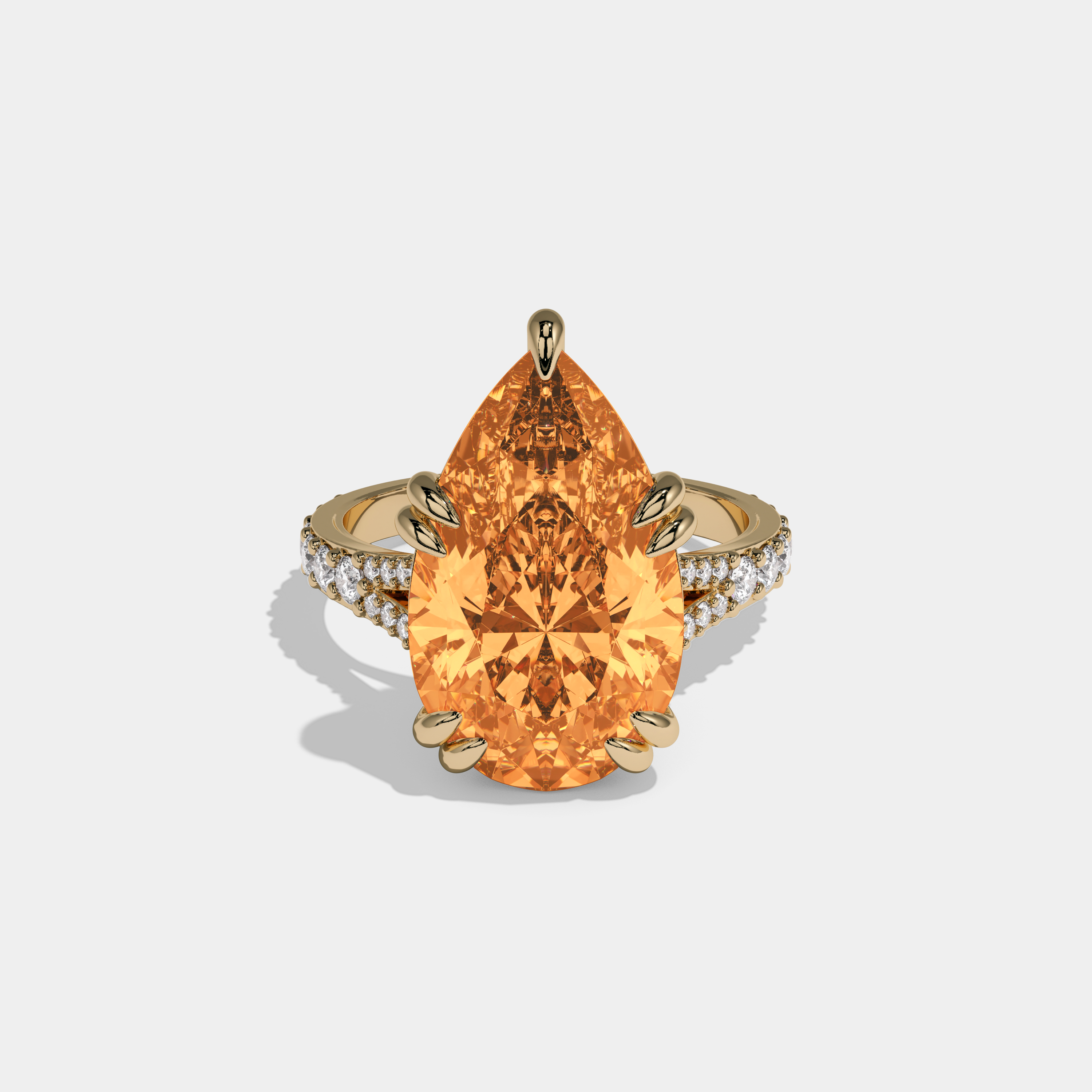 Augusta Fancy Orange Pear Brilliant Cut Diamond Band Engagement Ring 8ct 18K Yellow Gold