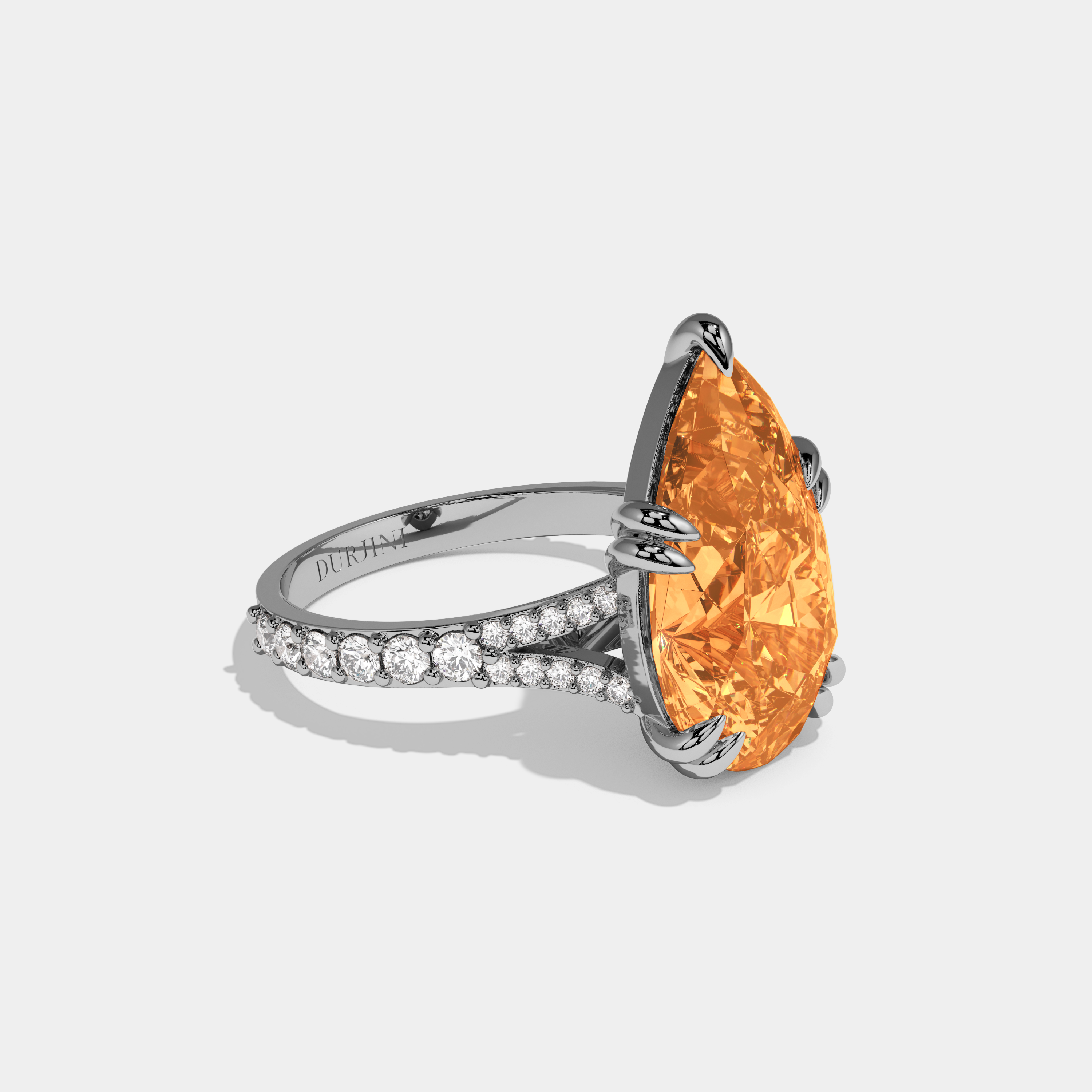 Philippa Fancy Orange Pear Brilliant Cut Diamond Band Engagement Ring 8ct 18K White Gold