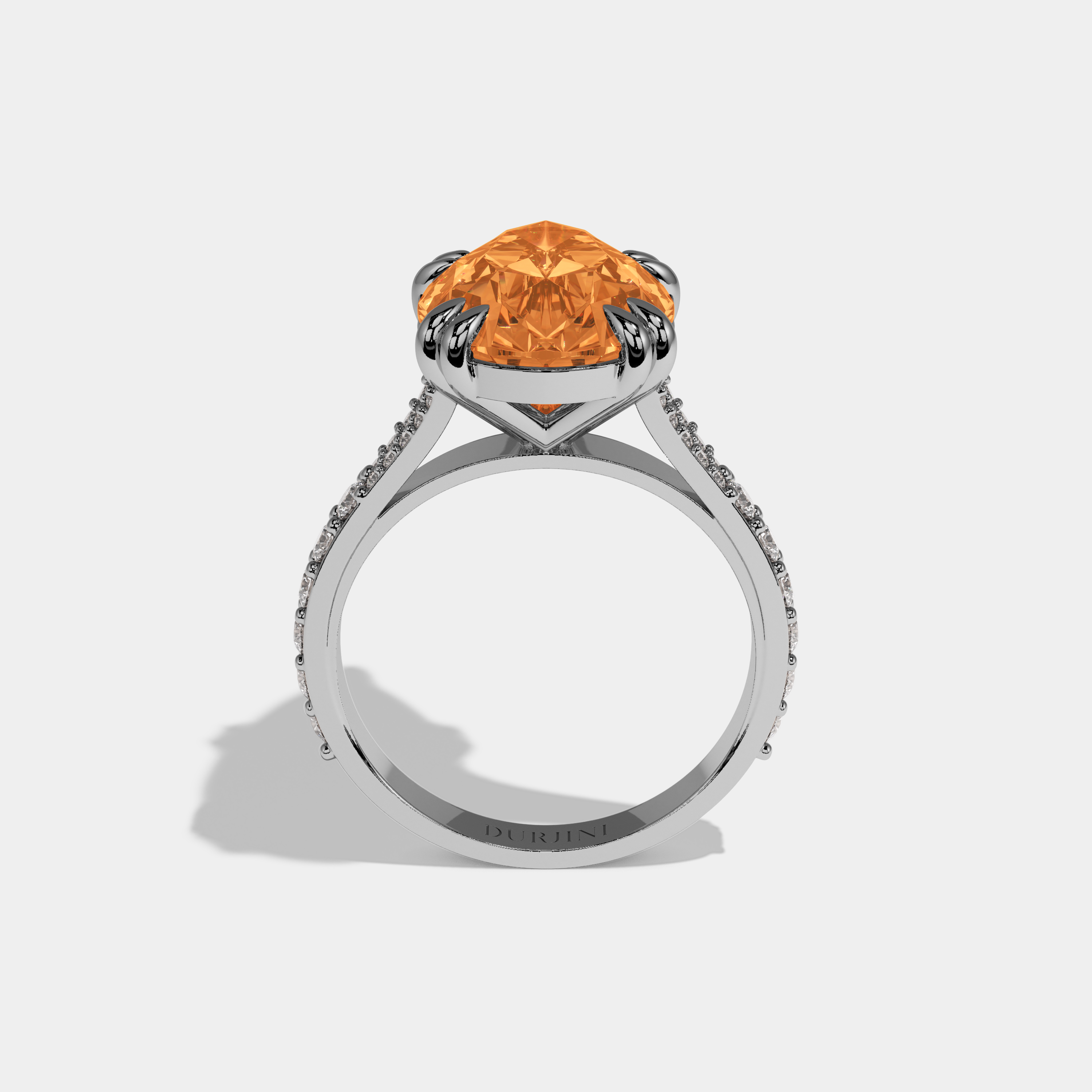 Philippa Fancy Orange Pear Brilliant Cut Diamond Band Engagement Ring 8ct 18K White Gold