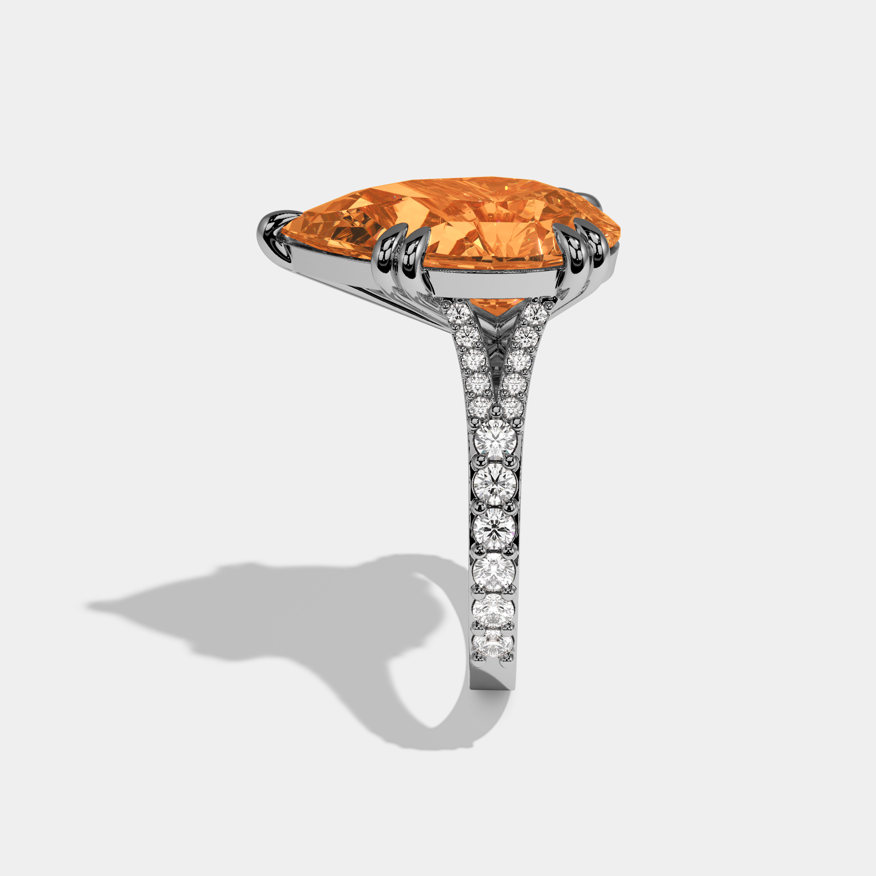 Philippa Fancy Orange Pear Brilliant Cut Diamond Band Engagement Ring 8ct 18K White Gold