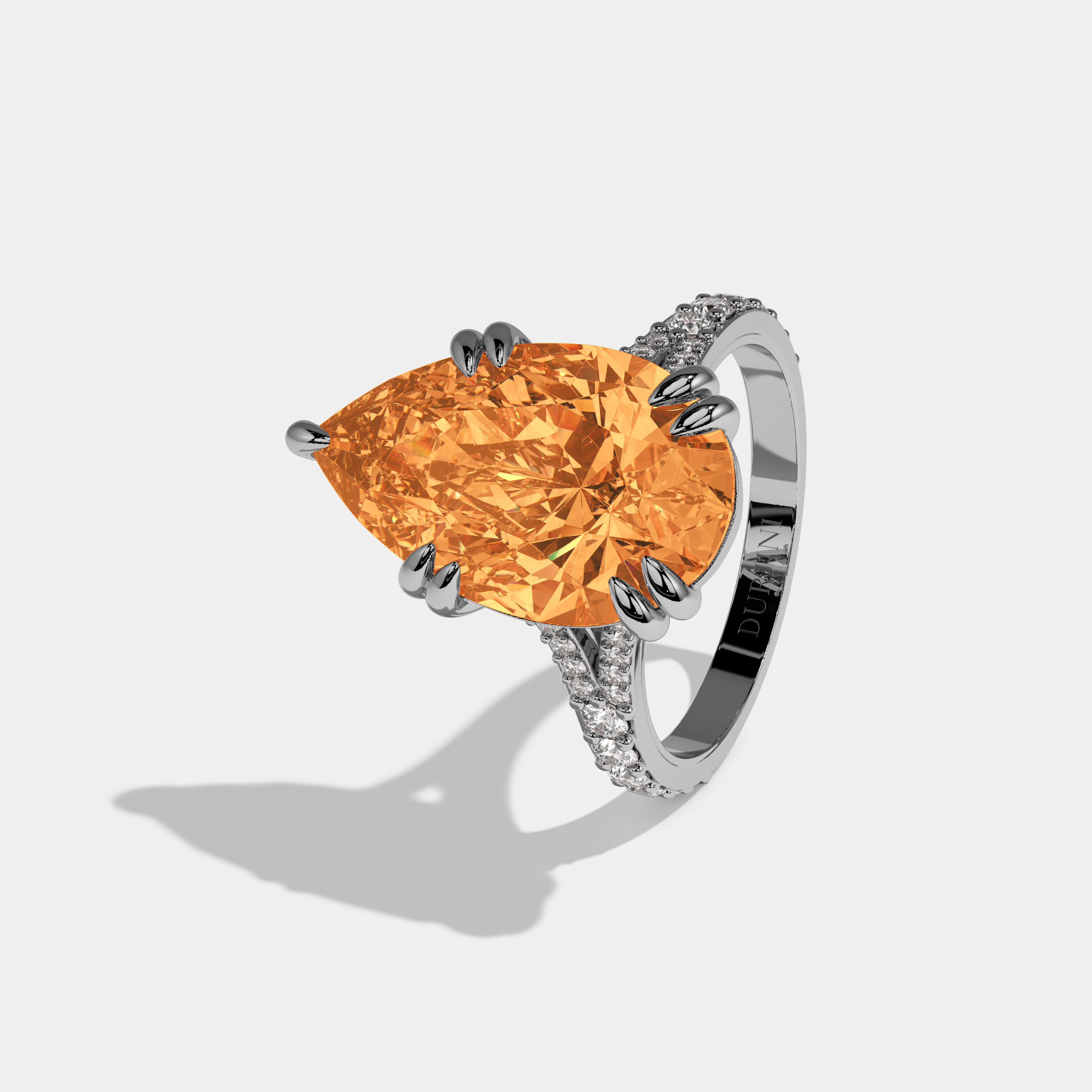 Philippa Fancy Orange Pear Brilliant Cut Diamond Band Engagement Ring 8ct 18K White Gold