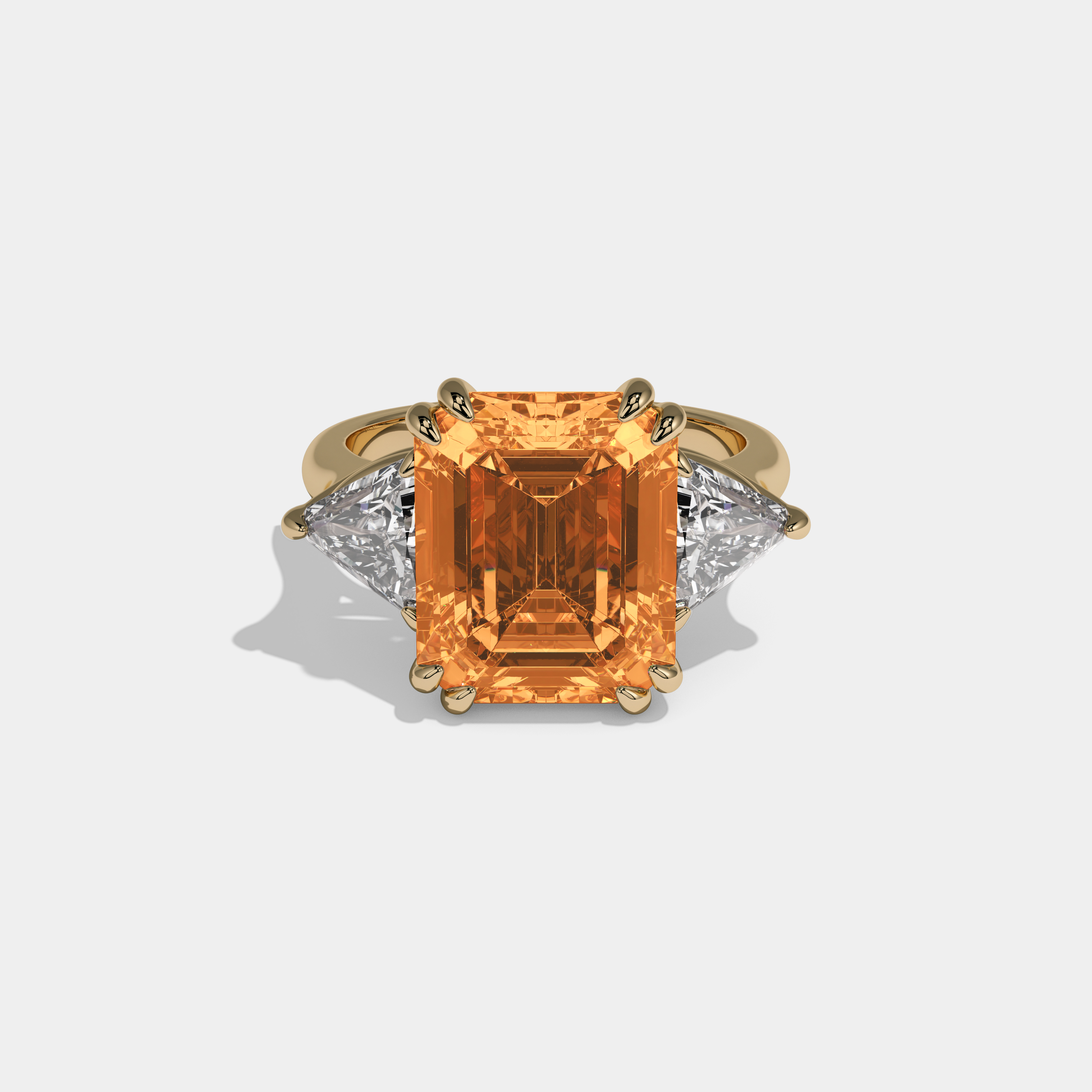 Isabella Fancy Orange Emerald Cut Diamond Plain Band With Triangle Cuts Engagement Ring 6.5ct 18K Yellow Gold