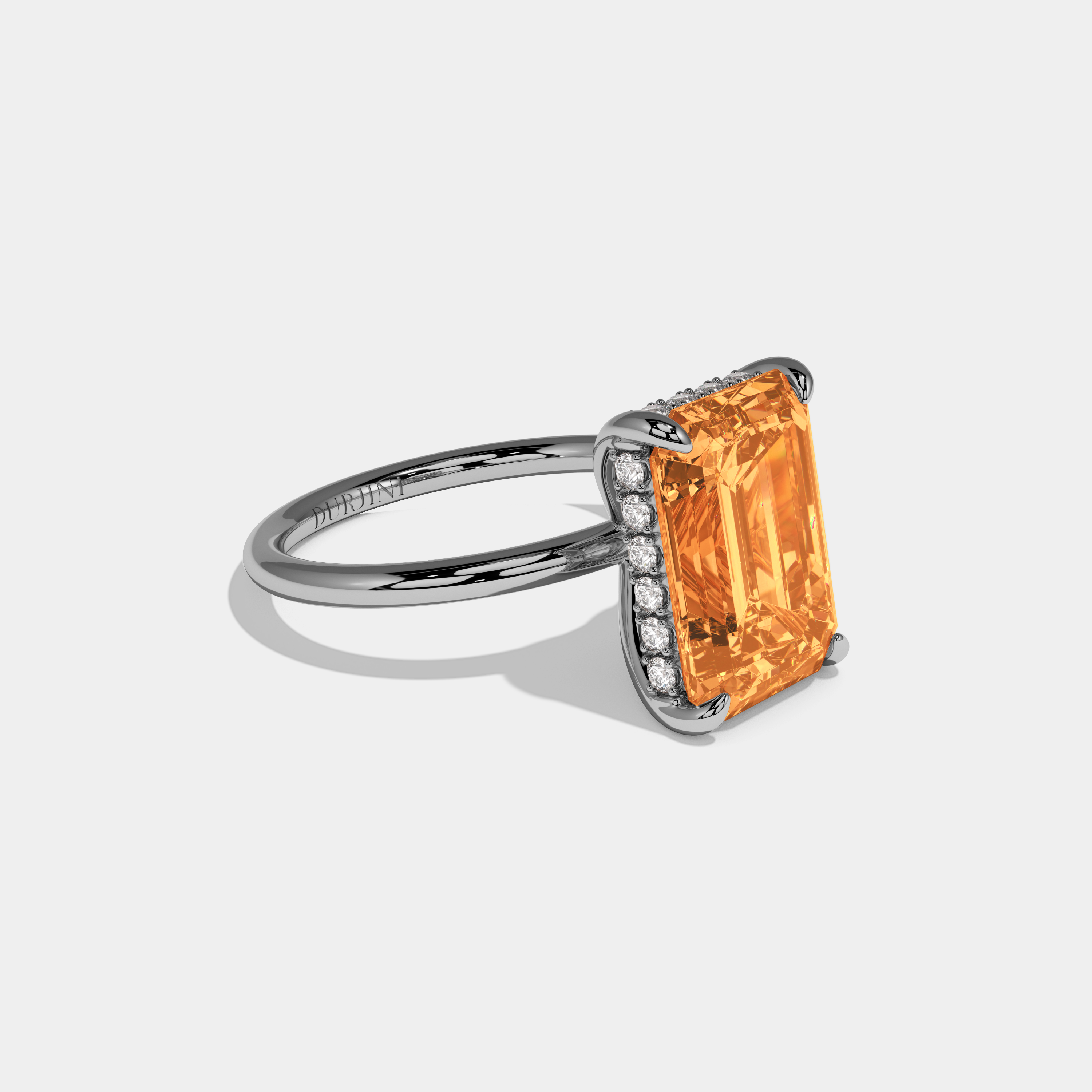 Diana Fancy Orange Emerald Brilliant Cut Diamond Plain Band With Hidden Halo 6.5ct 18K White Gold