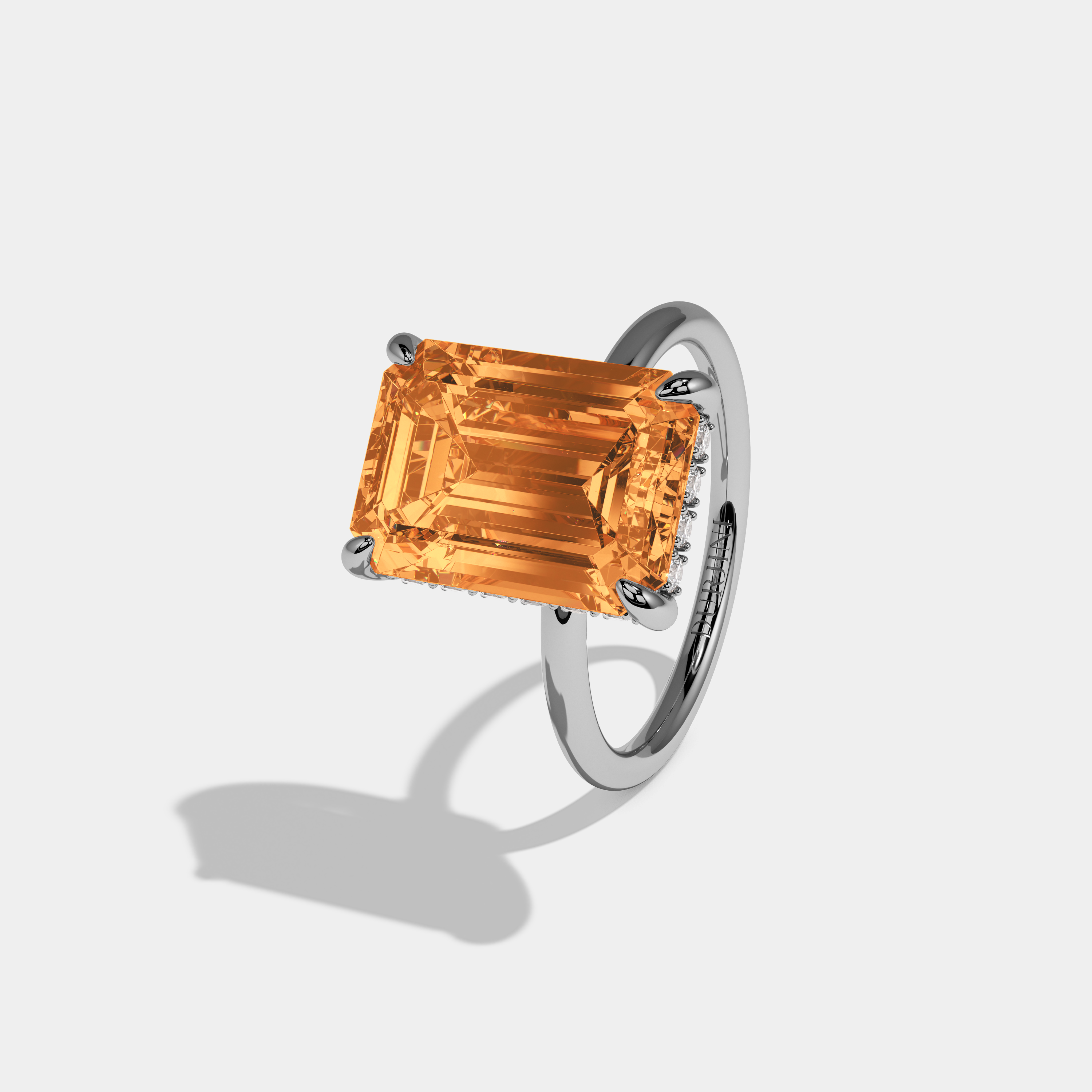 Diana Fancy Orange Emerald Brilliant Cut Diamond Plain Band With Hidden Halo 6.5ct 18K White Gold