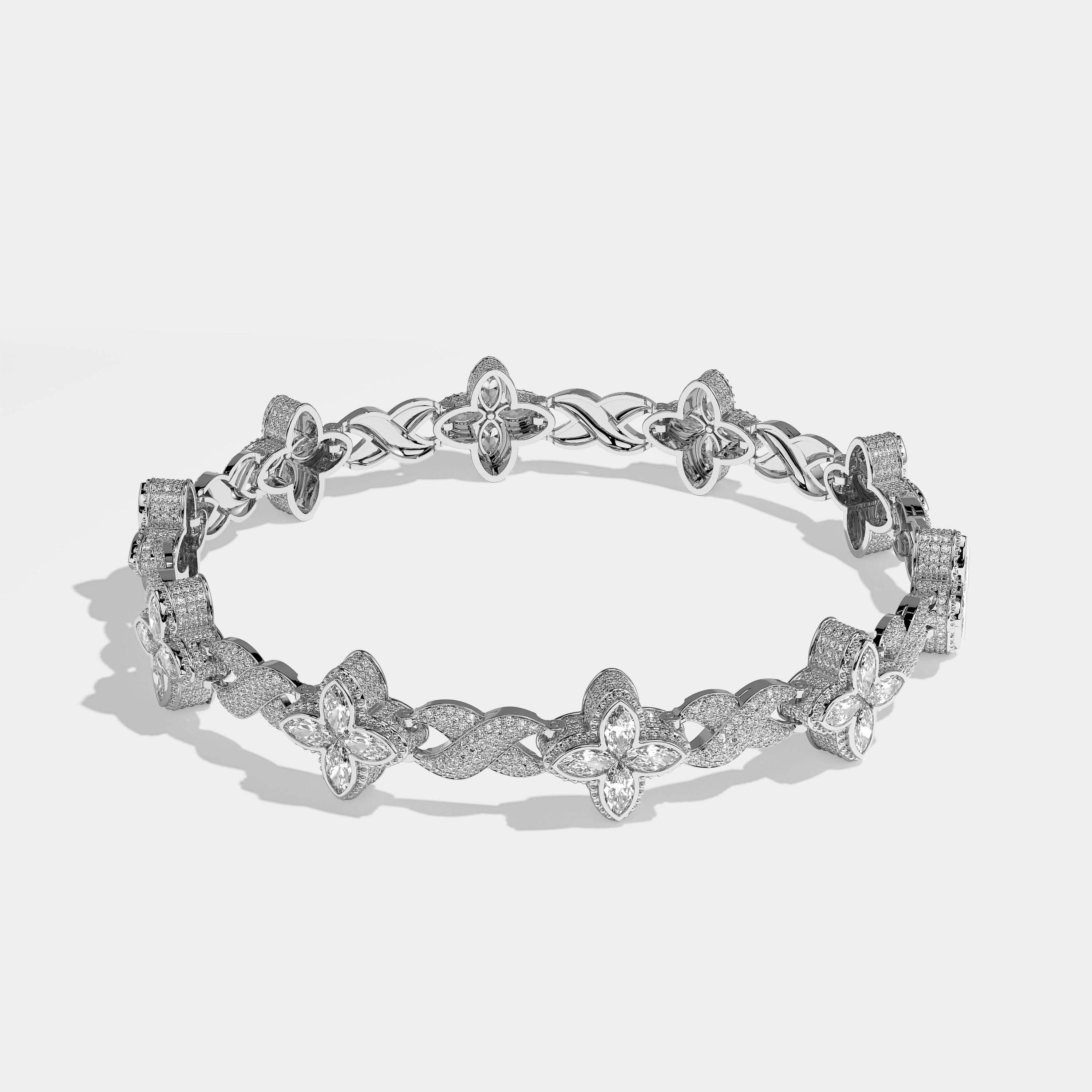Heritage Diamond Round Brilliant Marquise Cut Infinity Bracelet 18K White Gold 43.00ct