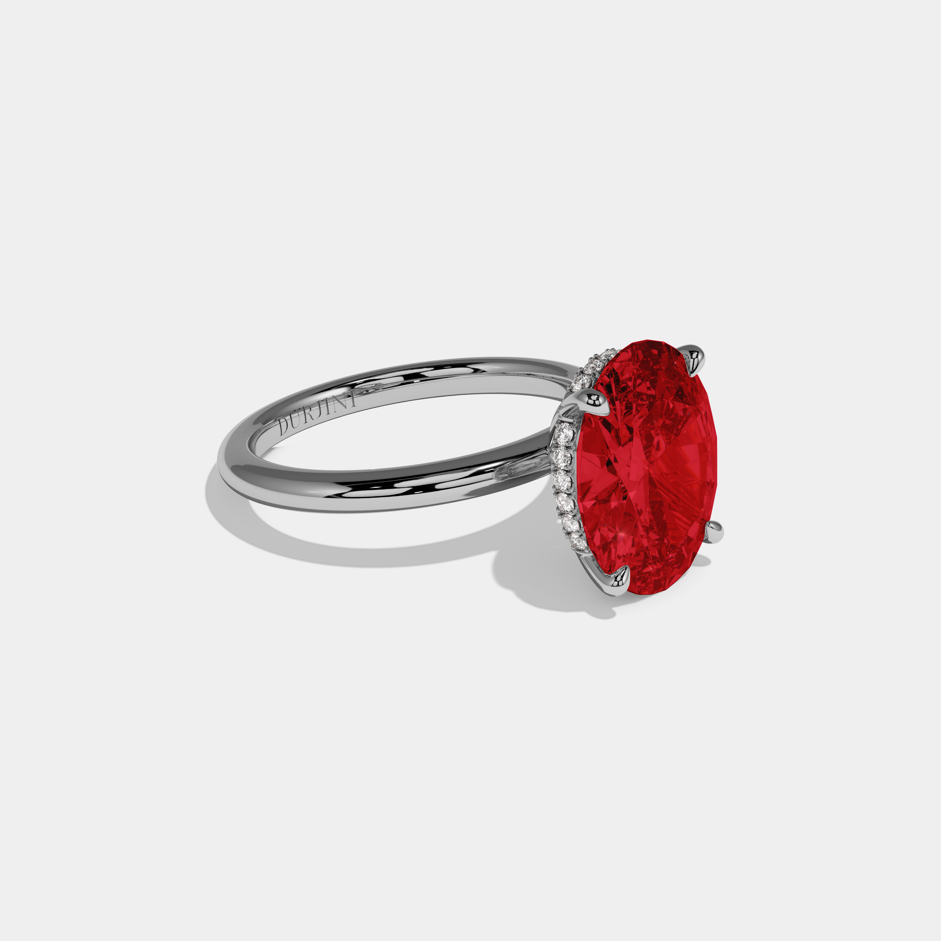 Anne Fancy Red Oval Cut Diamond Plain Band Engagement Ring 6.5ct 18K White Gold