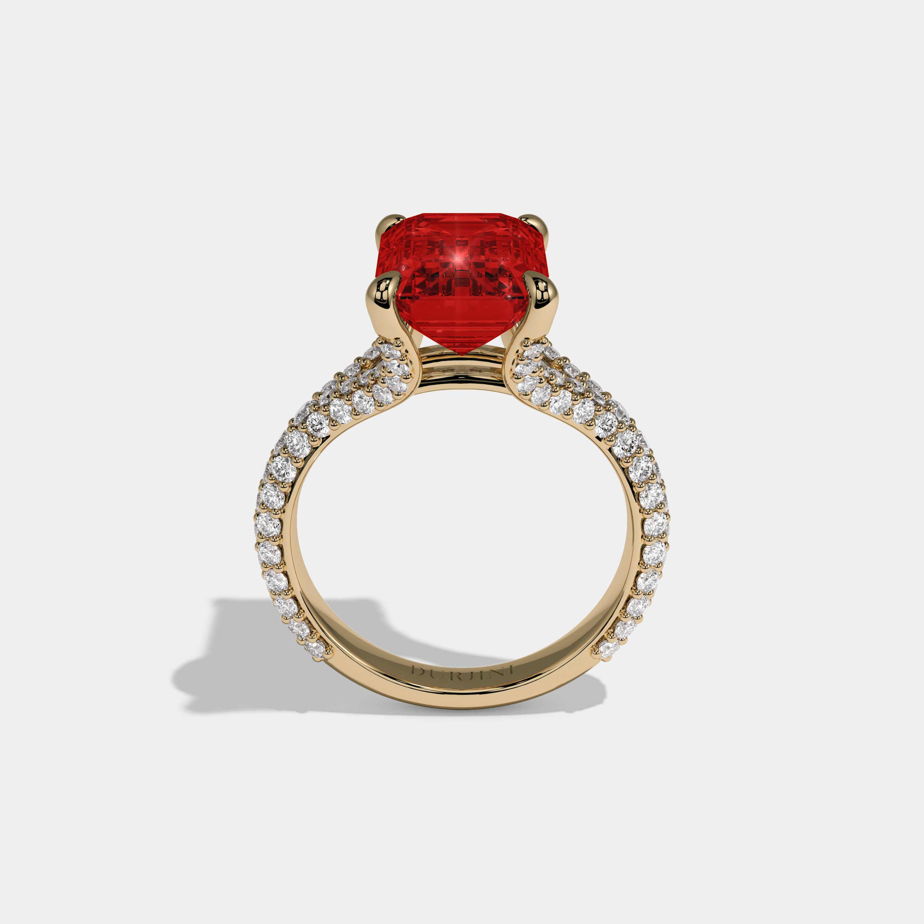 Eleanor Fancy Red Emerald Cut Diamond Band Engagement Ring 8ct 18K Yellow Gold