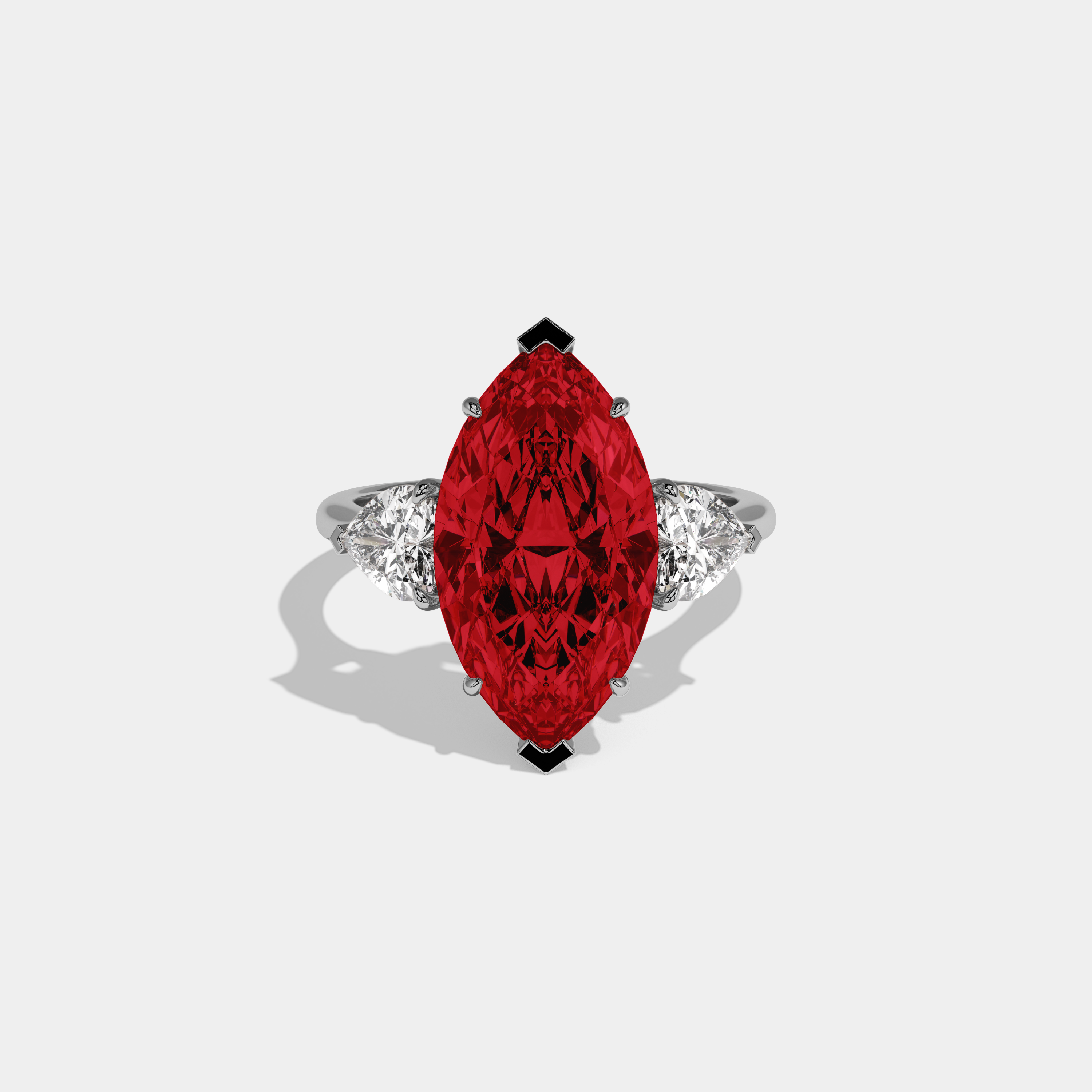 Anne Fancy Red Marquise Cut Diamond Plain Band With Heart Cut Sides Engagement Ring 8ct 18K White Gold