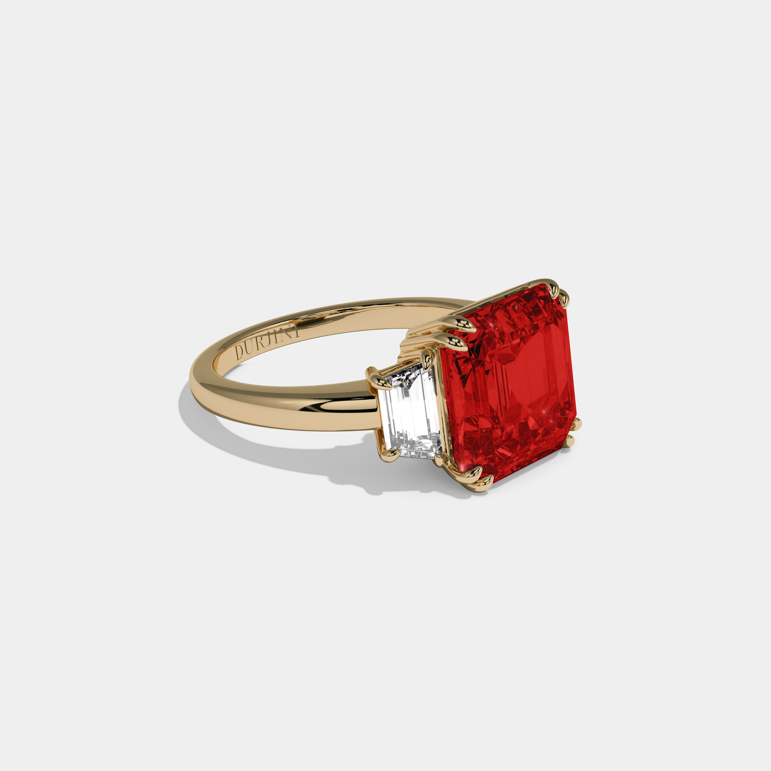 Eleanor Fancy Red Asscher Cut Diamond Plain Band With Step Cut Sides Engagement Ring 8ct 18K Yellow Gold